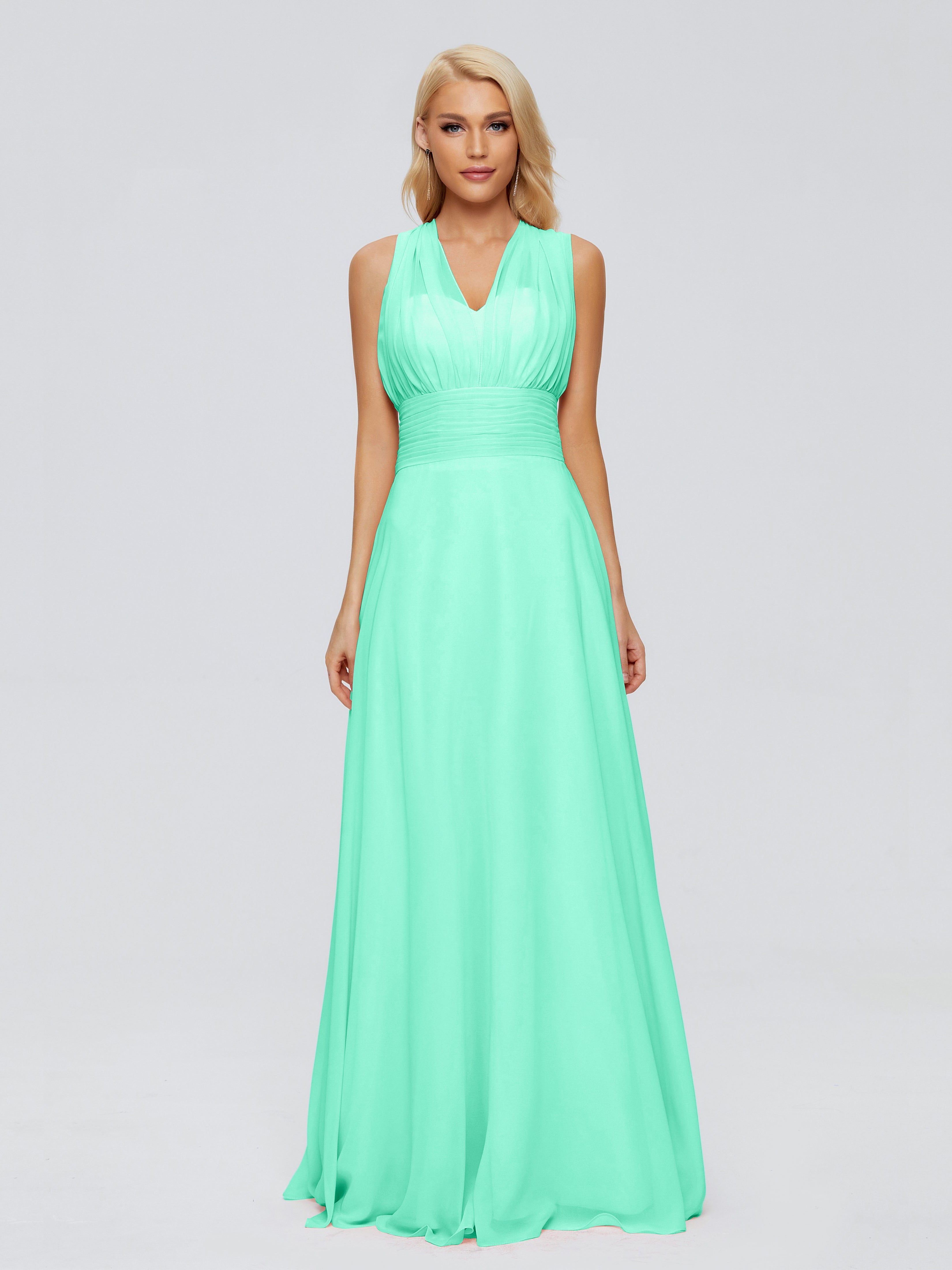 Robe Bleu Turquoise Demoiselle D Honneur Trapèze Bretelle Ruban Mousseline Robes Demoiselle D'Honneur