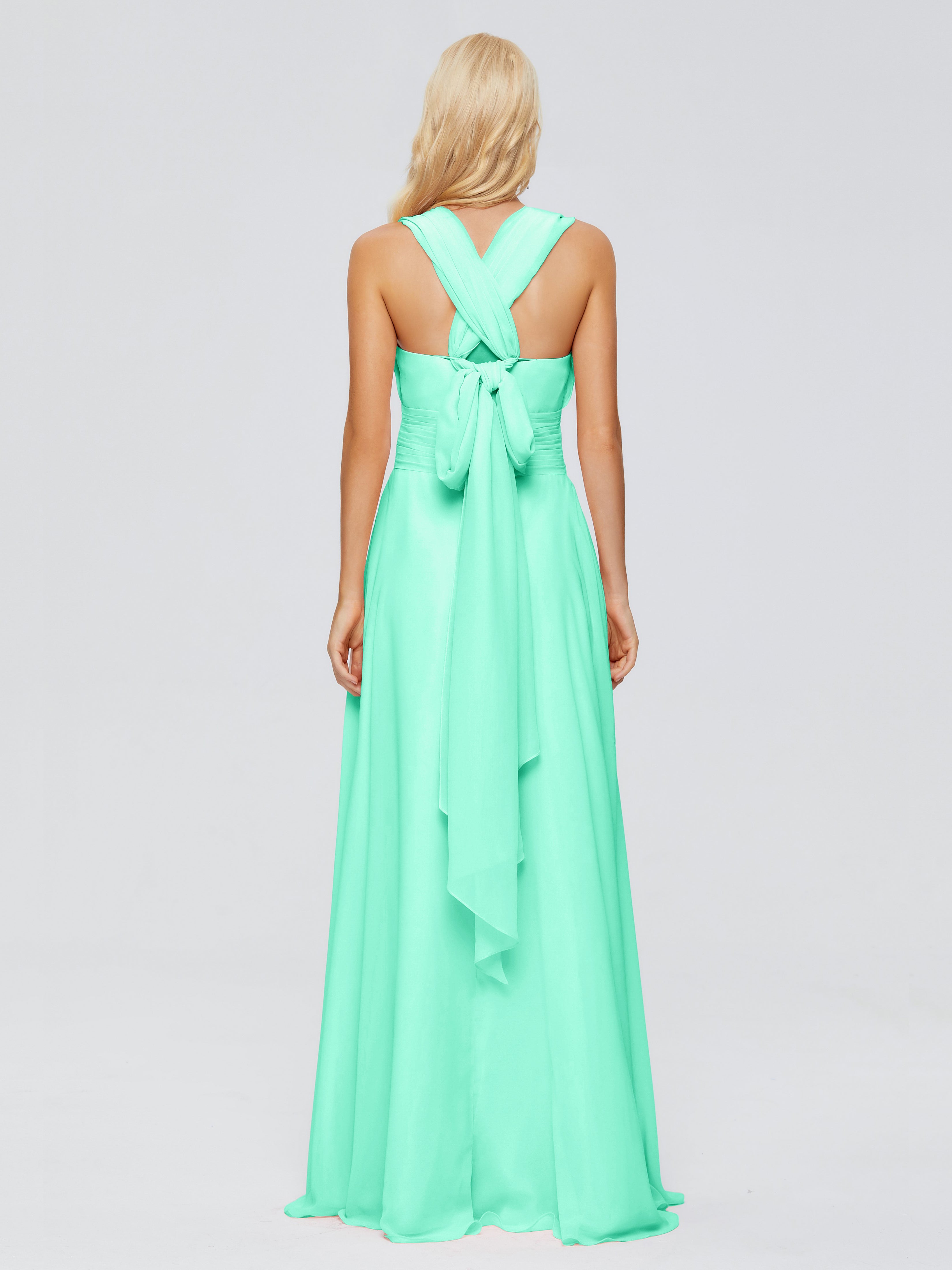 Robe Bleu Turquoise Demoiselle D Honneur Trapèze Bretelle Ruban Mousseline Robes Demoiselle D'Honneur