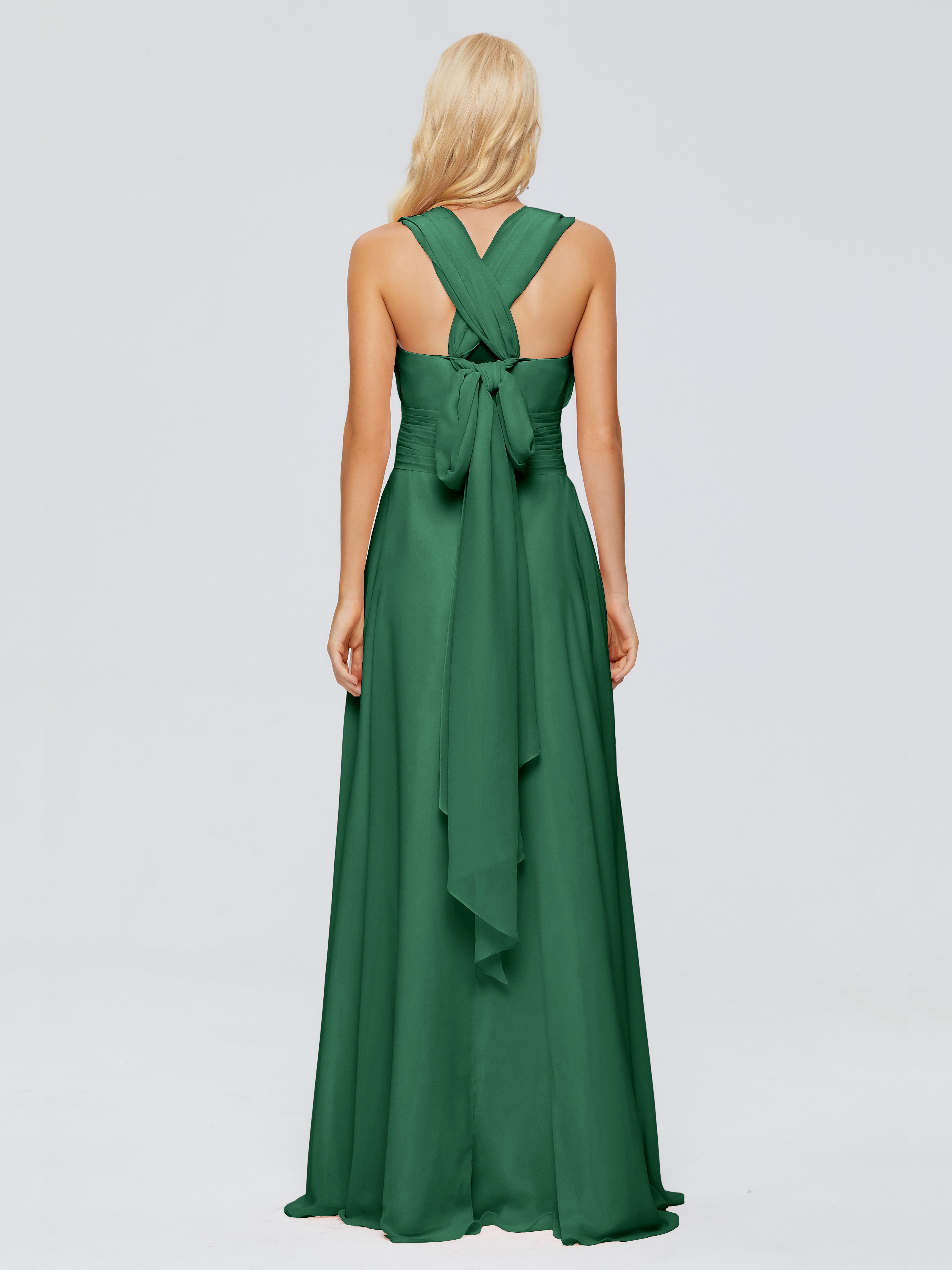 Demoiselle D'Honneur Vert Foncé Trapèze Bretelle Ruban Mousseline Robes Demoiselle D'Honneur