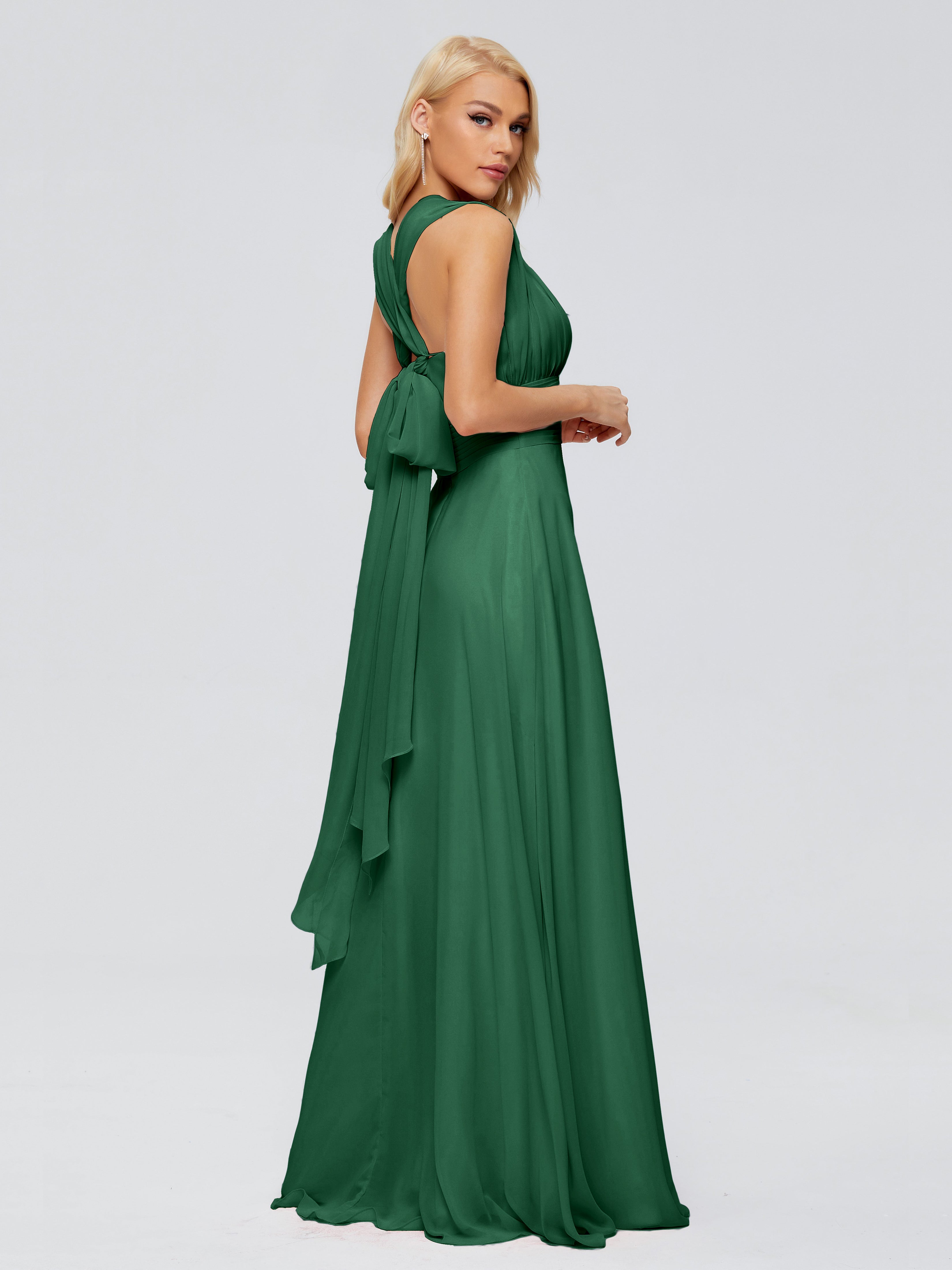 Demoiselle D'Honneur Vert Foncé Trapèze Bretelle Ruban Mousseline Robes Demoiselle D'Honneur