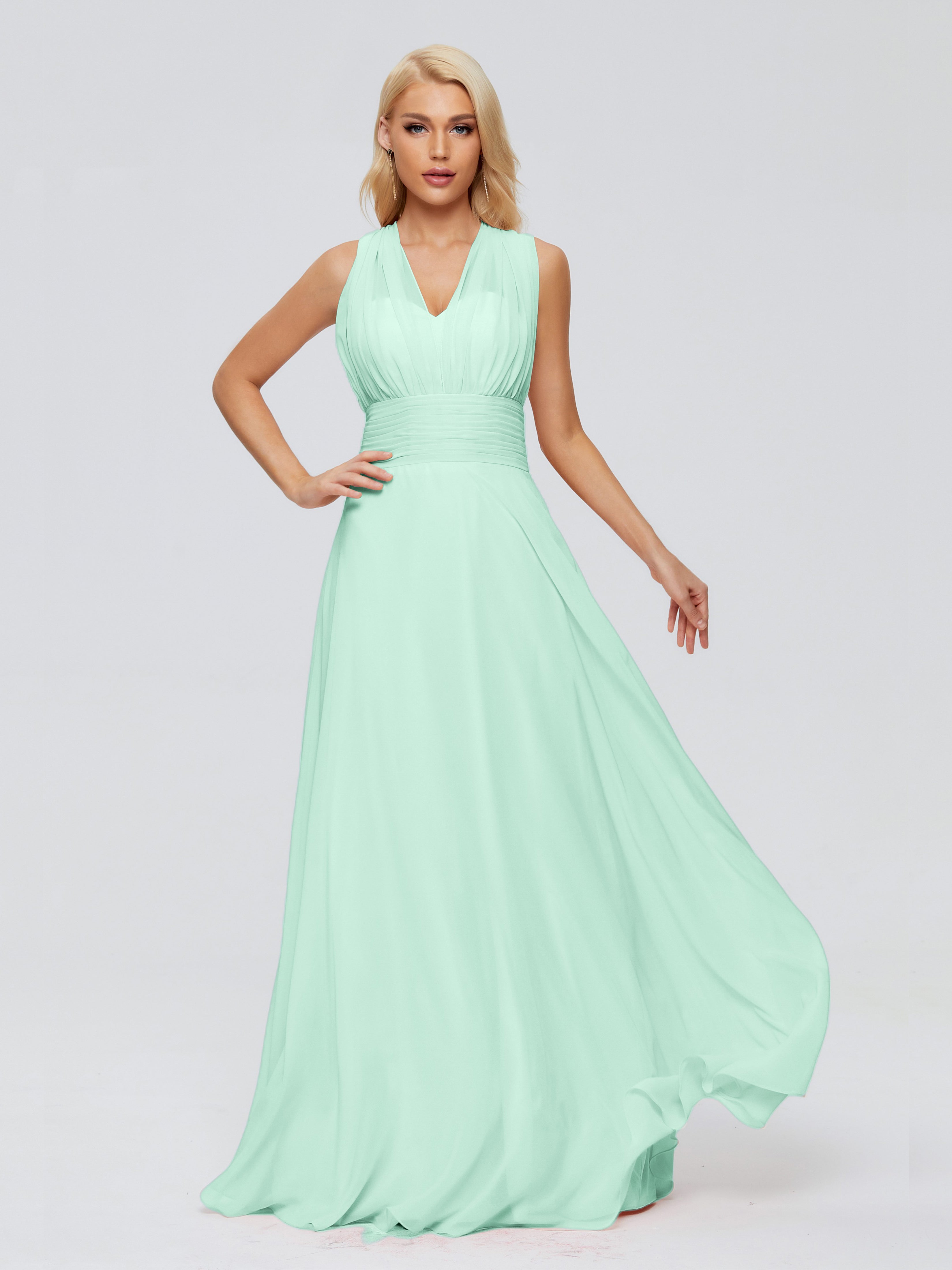 Robe Vert Menthe Demoiselle D Honneur Trapèze Bretelle Ruban Mousseline Robes Demoiselle D'Honneur