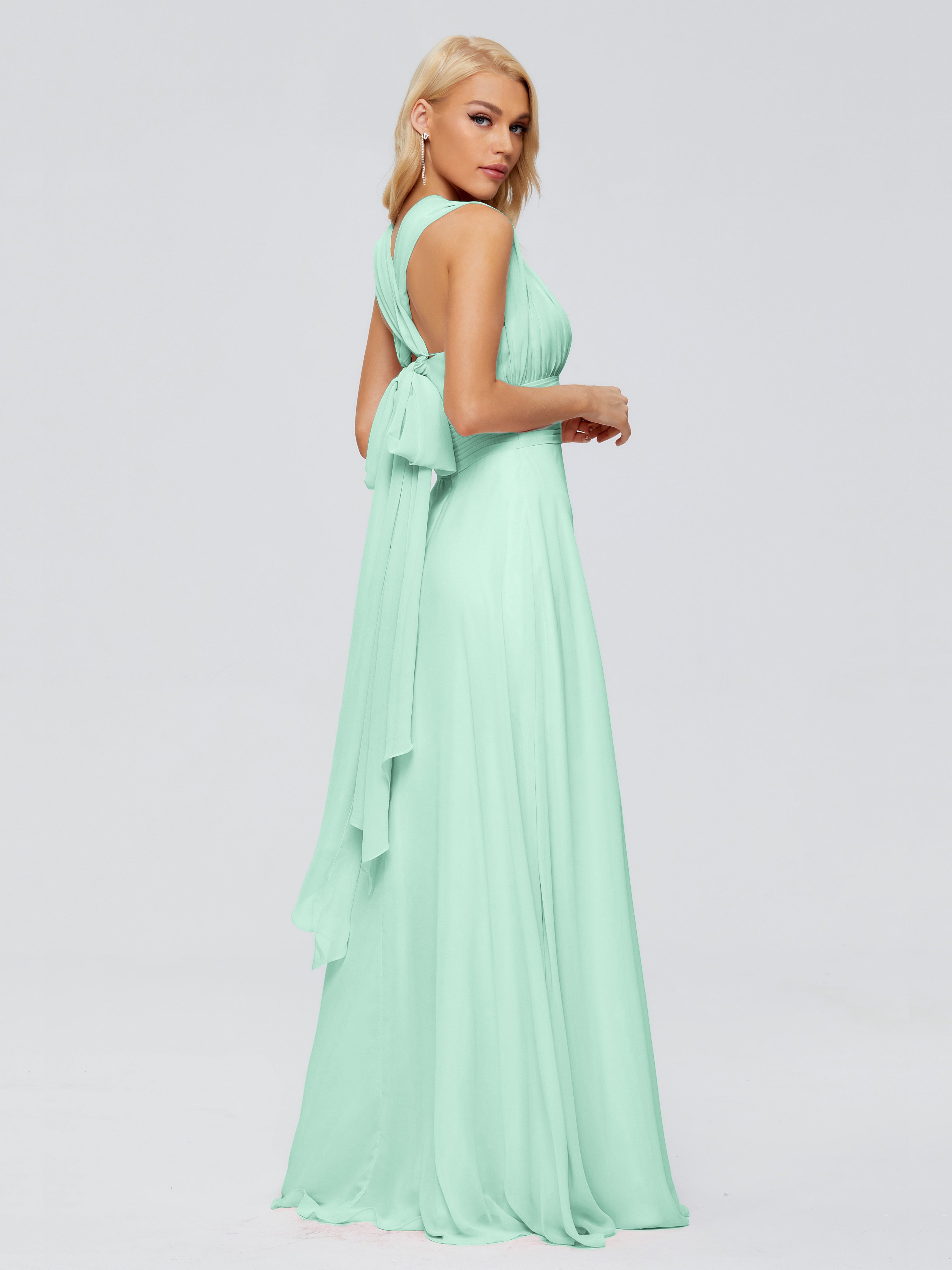 Robe Vert Menthe Demoiselle D Honneur Trapèze Bretelle Ruban Mousseline Robes Demoiselle D'Honneur