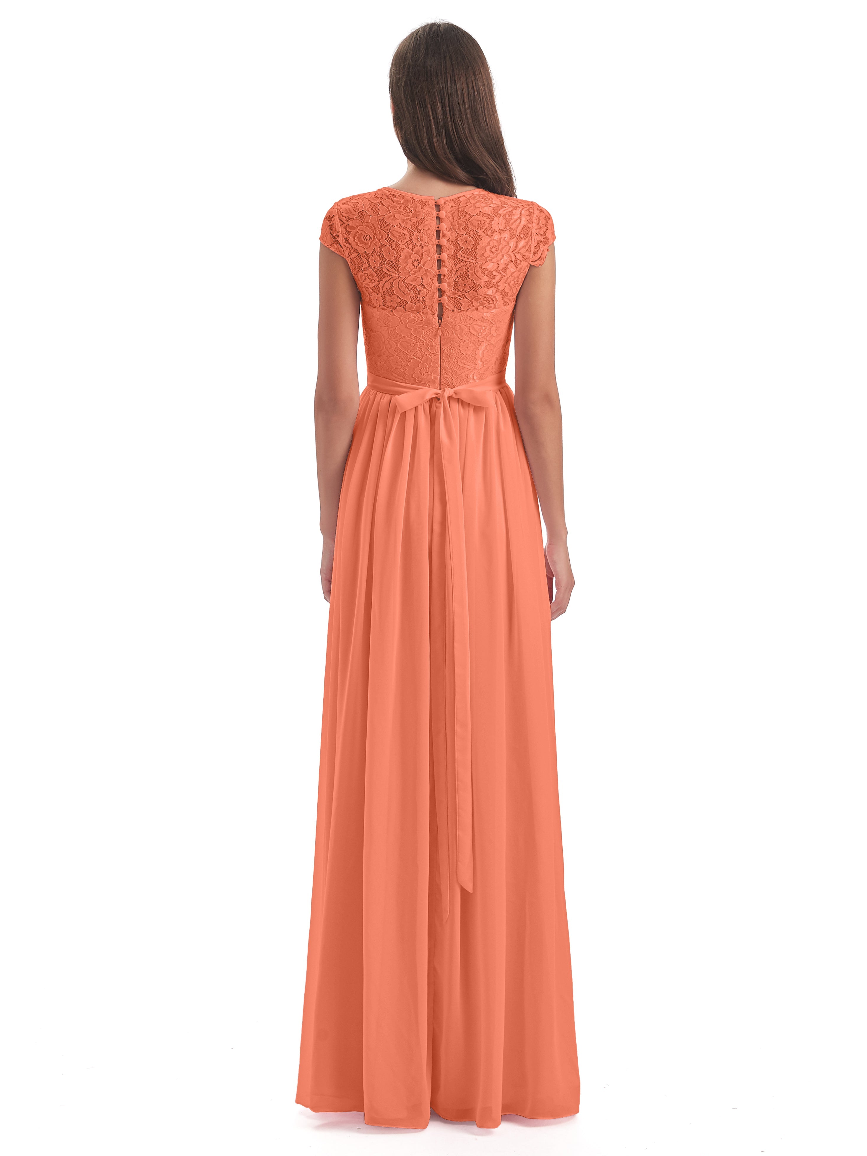 Robes De Demoiselle D'Honneur Coucher De Soleil Trapèze Mancherons Illusion Dentelle/Mousseline Robes Demoiselle D'Honneur