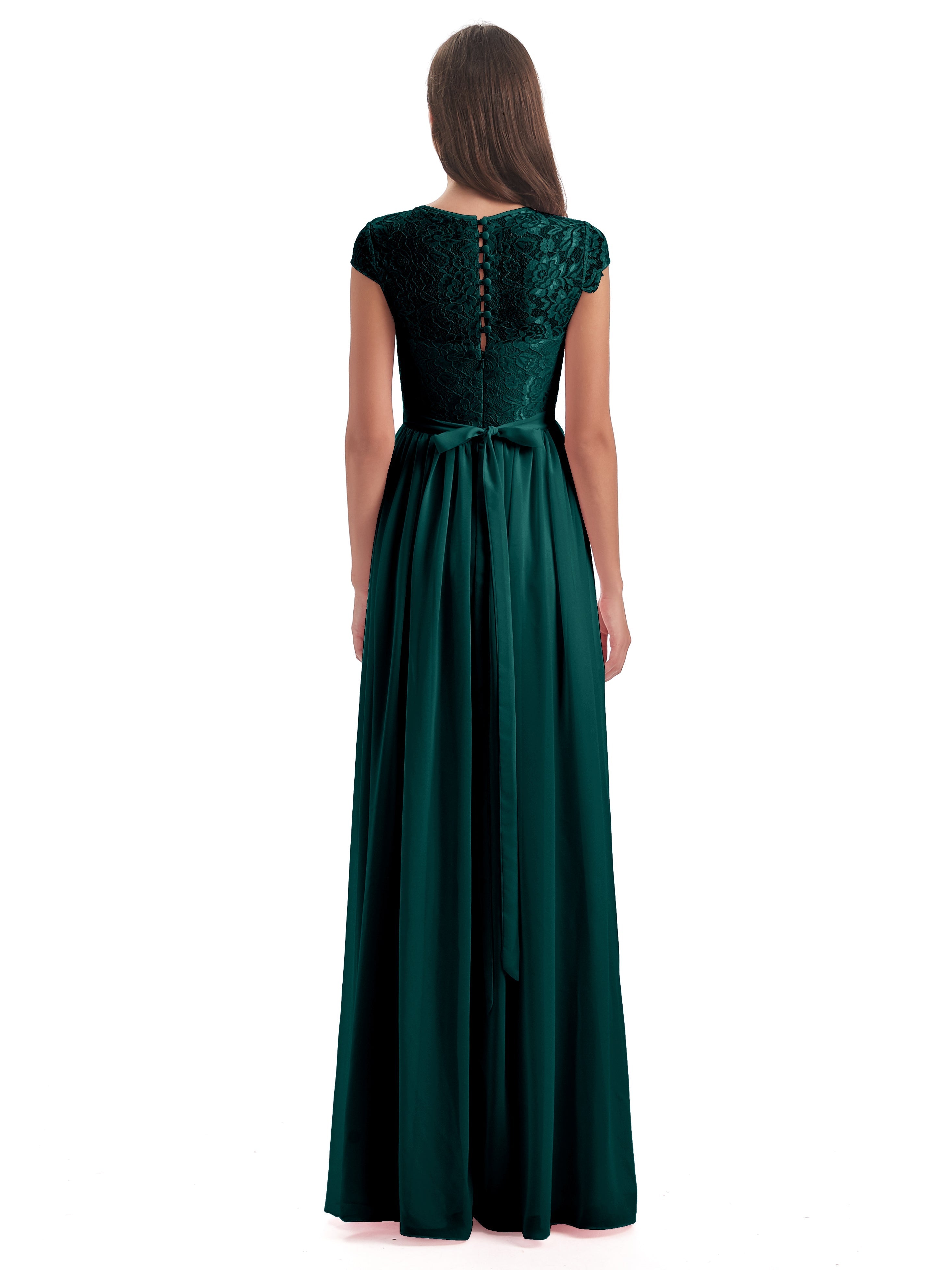 Demoiselles D'Honneur De Paon Trapèze Mancherons Illusion Dentelle/Mousseline Robes Demoiselle D'Honneur