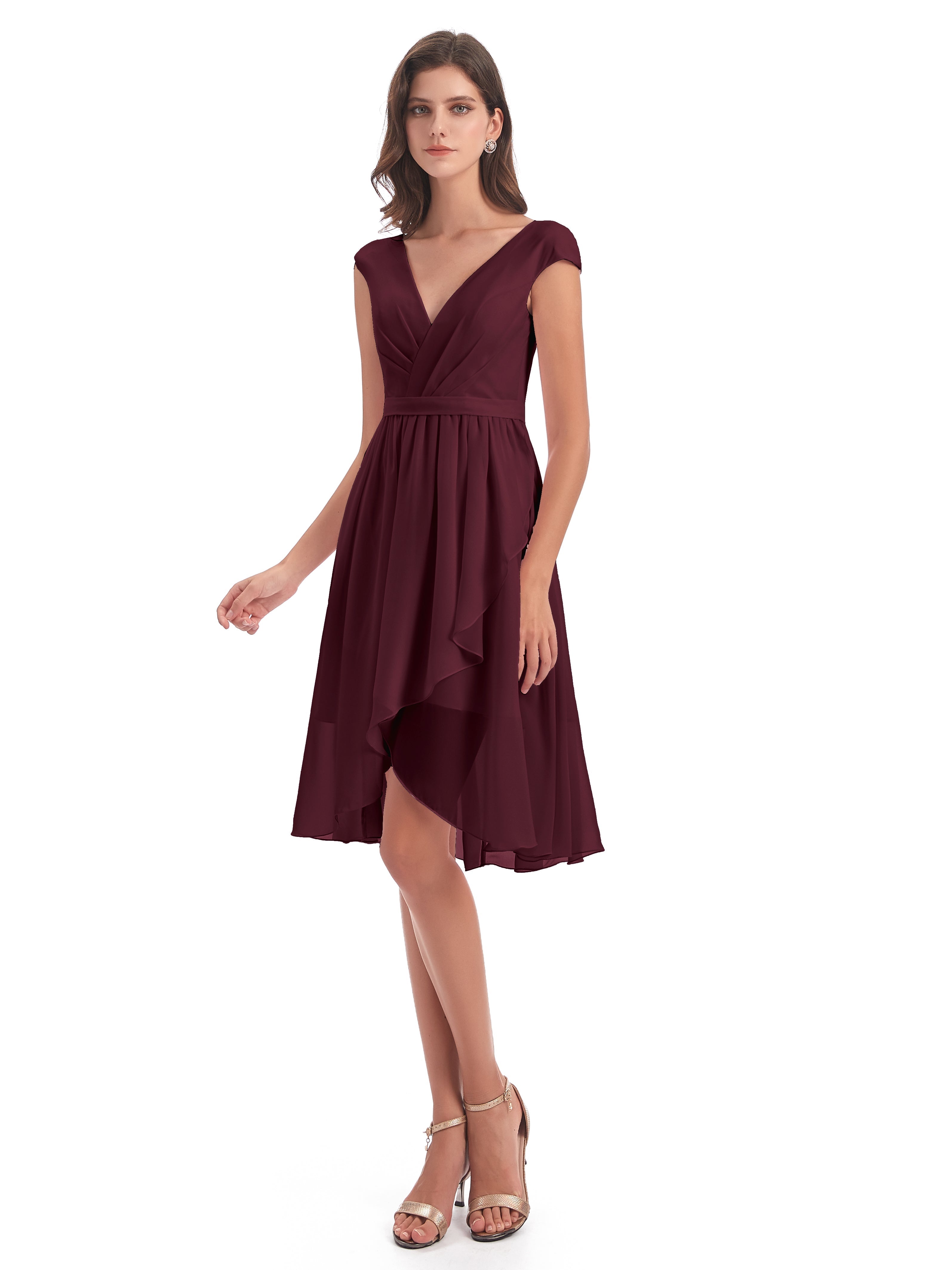 Robes De Demoiselle D'Honneur Cabernet Trapèze Longueur Genou Mancherons Robes Demoiselle D'Honneur