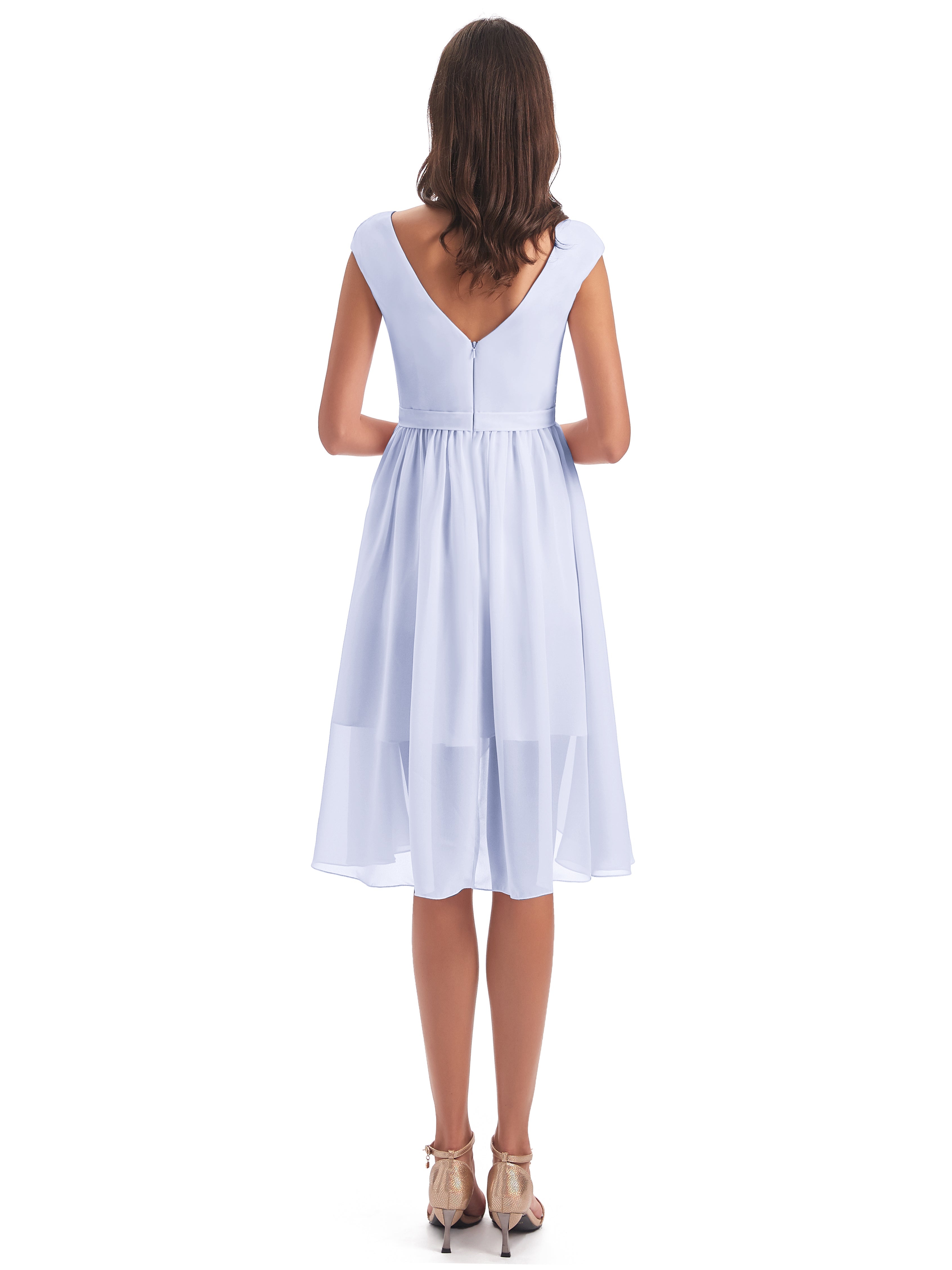 Robe Demoiselle D Honneur Lavande Trapèze Longueur Genou Mancherons Robes Demoiselle D'Honneur