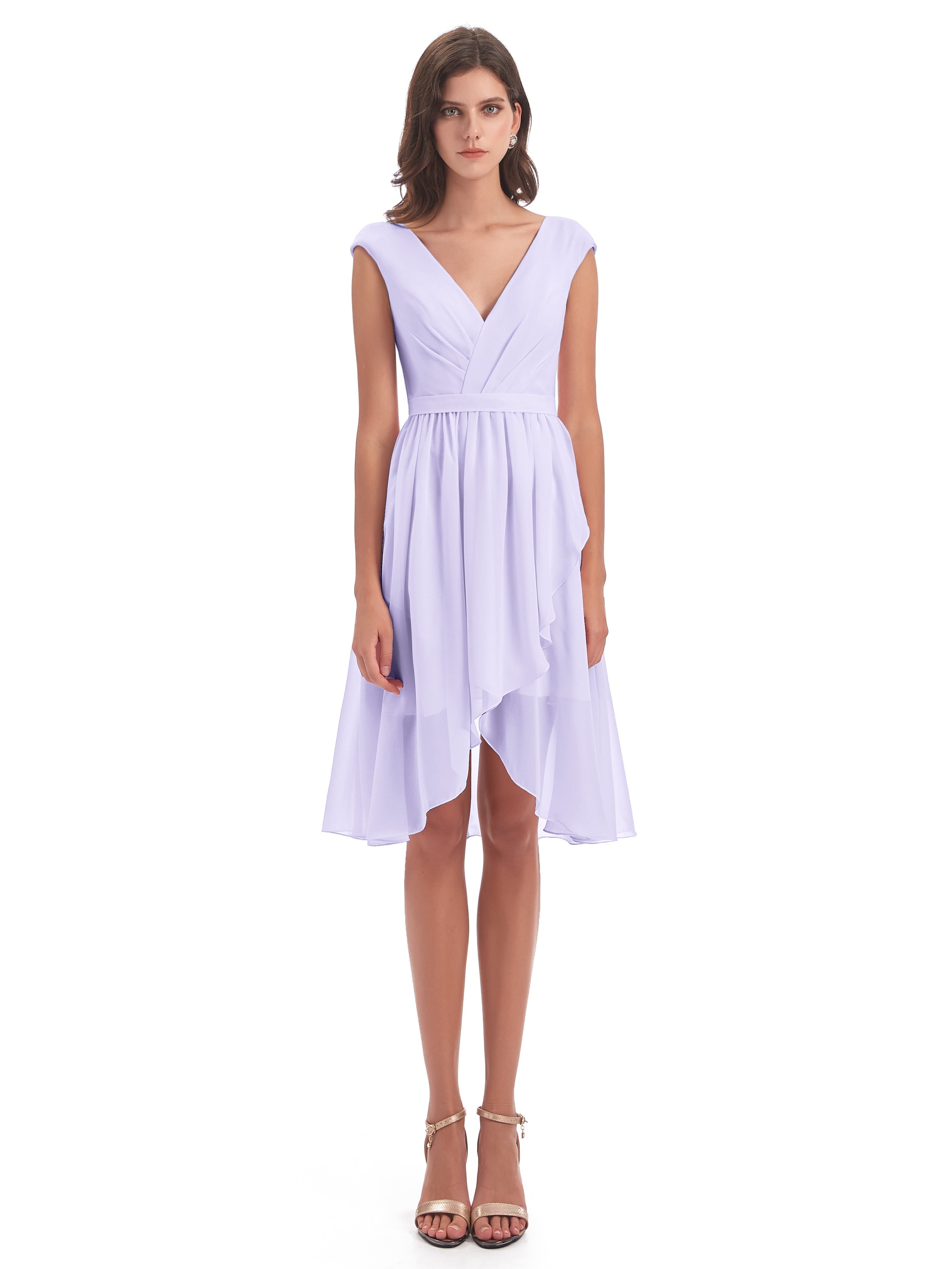 Demoiselle Robe Lilas Trapèze Longueur Genou Mancherons Robes Demoiselle D'Honneur