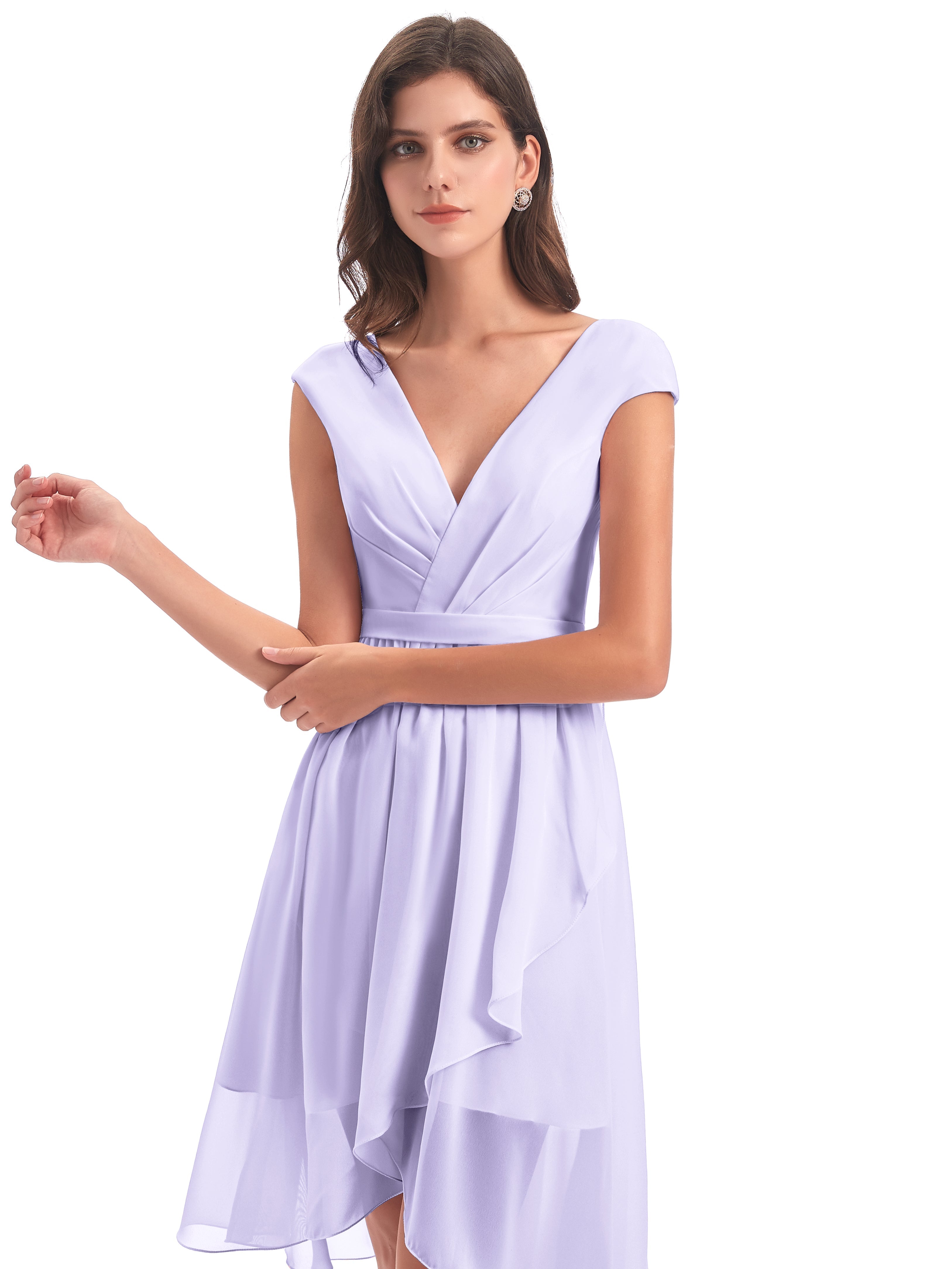 Demoiselle Robe Lilas Trapèze Longueur Genou Mancherons Robes Demoiselle D'Honneur