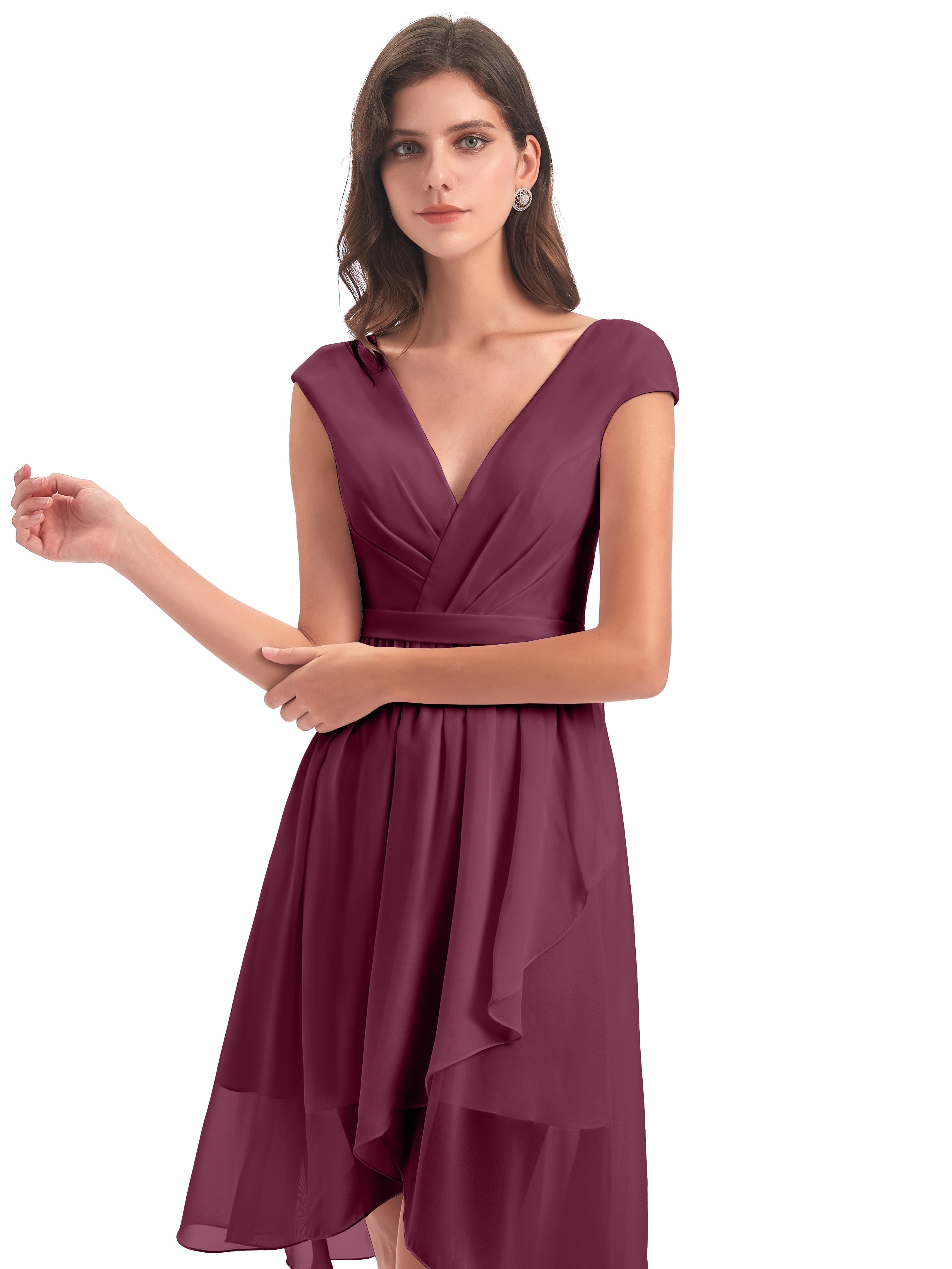 Robes De Demoiselle D'Honneur Mûre Trapèze Longueur Genou Mancherons Robes Demoiselle D'Honneur