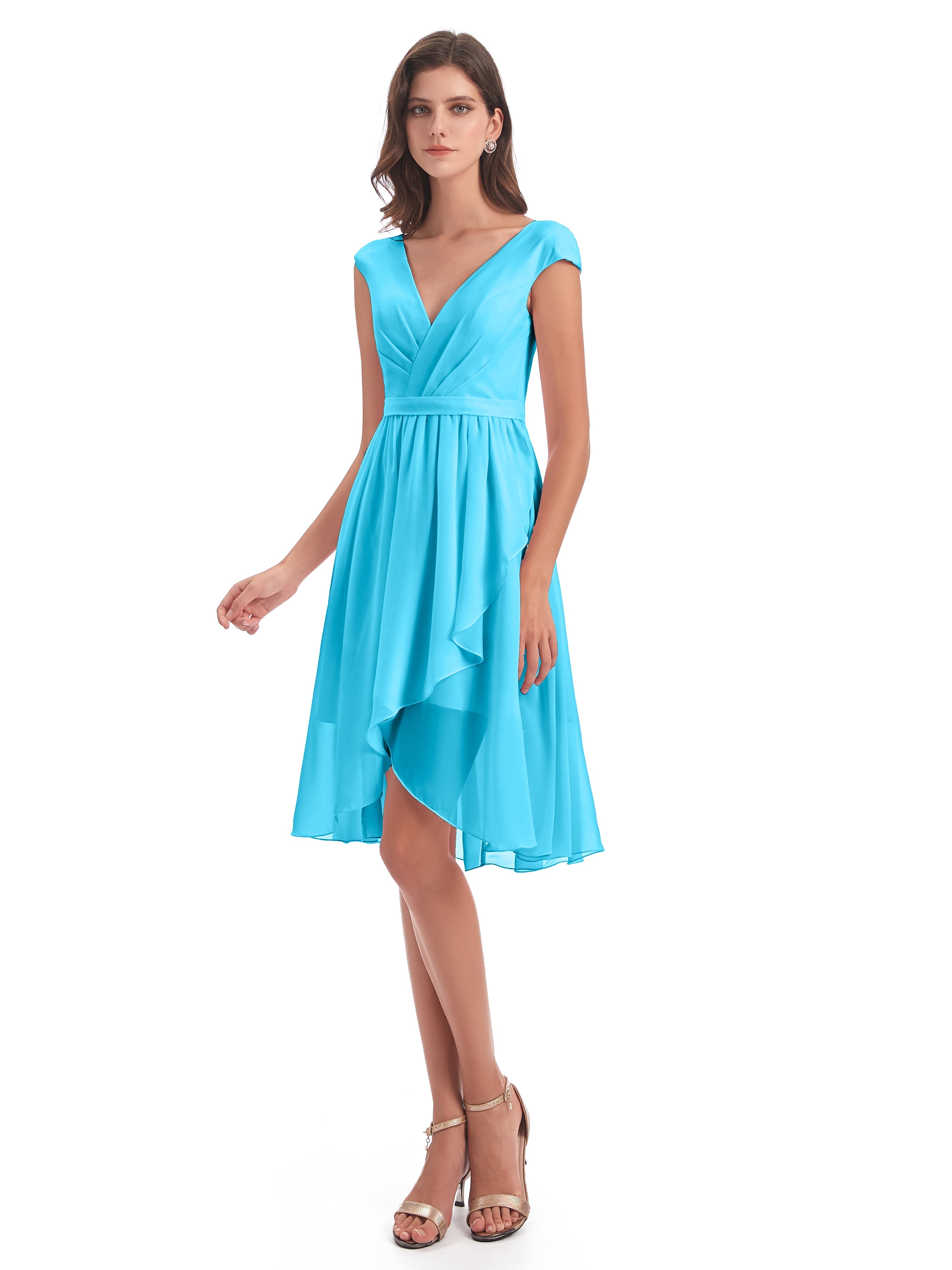 Robe De Demoiselle D'Honneur En Piscine Trapèze Longueur Genou Mancherons Robes Demoiselle D'Honneur