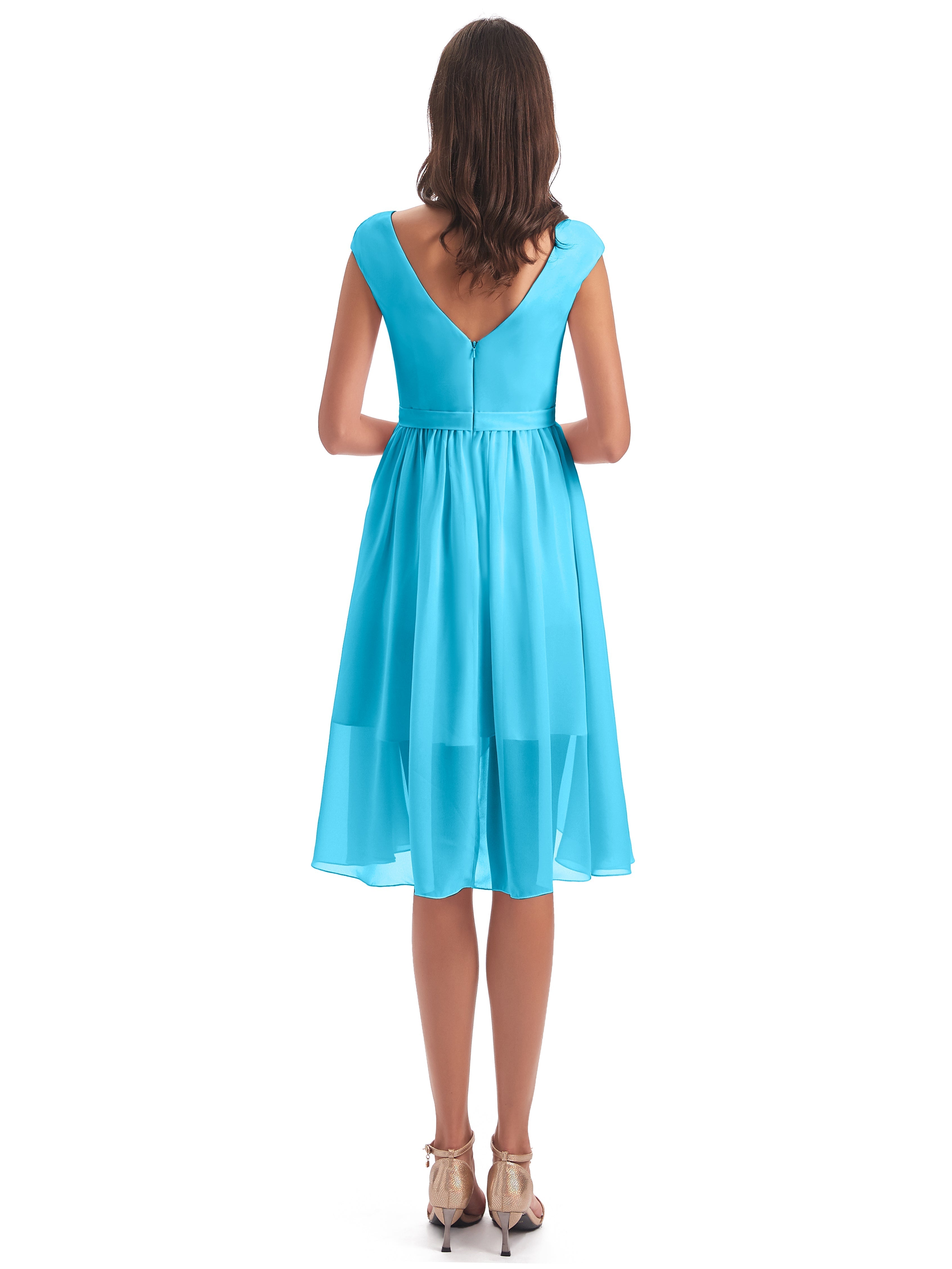 Robe De Demoiselle D'Honneur En Piscine Trapèze Longueur Genou Mancherons Robes Demoiselle D'Honneur