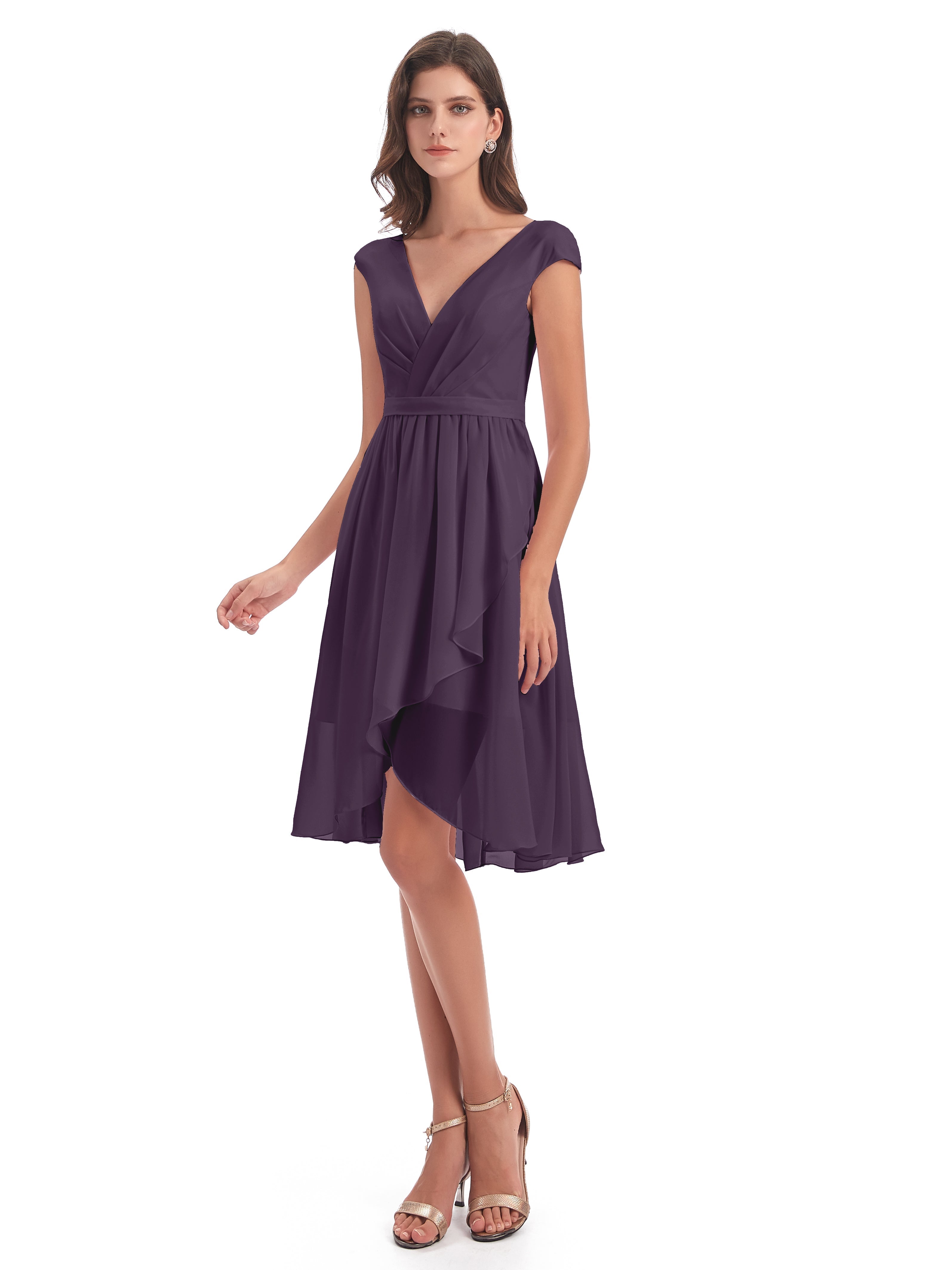 Robe Demoiselle D Honneur Plume Trapèze Longueur Genou Mancherons Robes Demoiselle D'Honneur