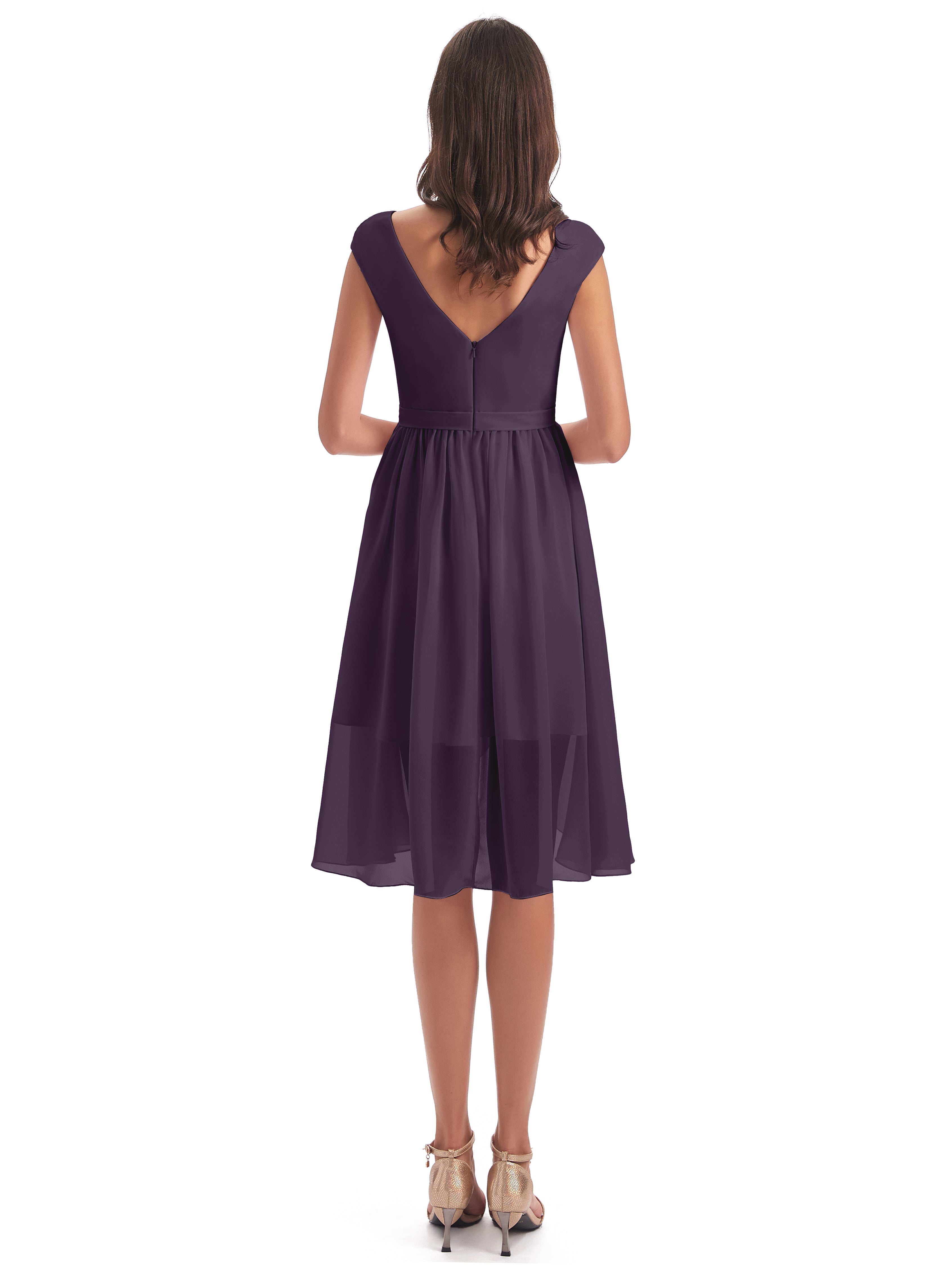 Robe Demoiselle D Honneur Plume Trapèze Longueur Genou Mancherons Robes Demoiselle D'Honneur
