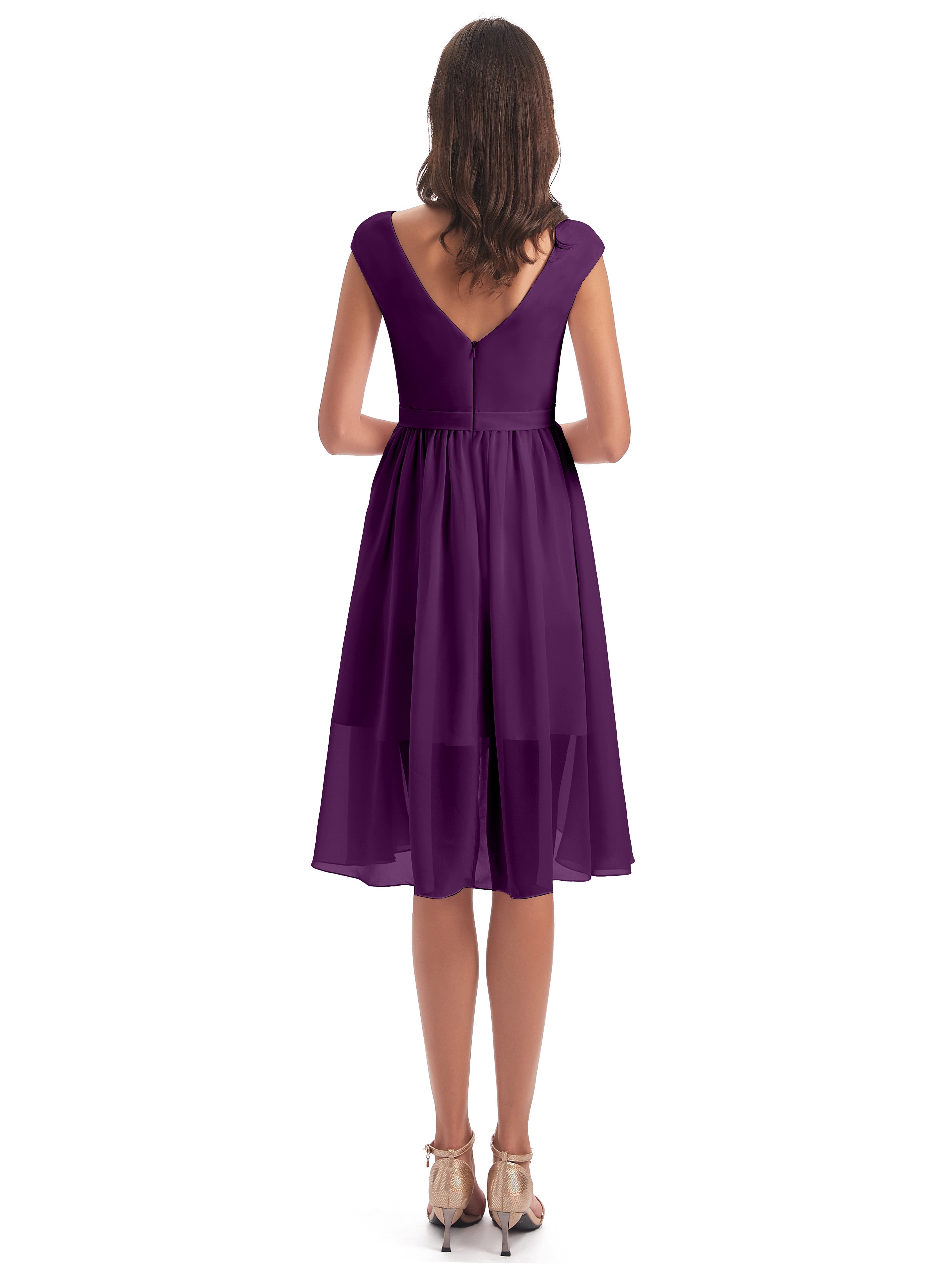 Robes De Demoiselle D'Honneur En Raisin Trapèze Longueur Genou Mancherons Robes Demoiselle D'Honneur