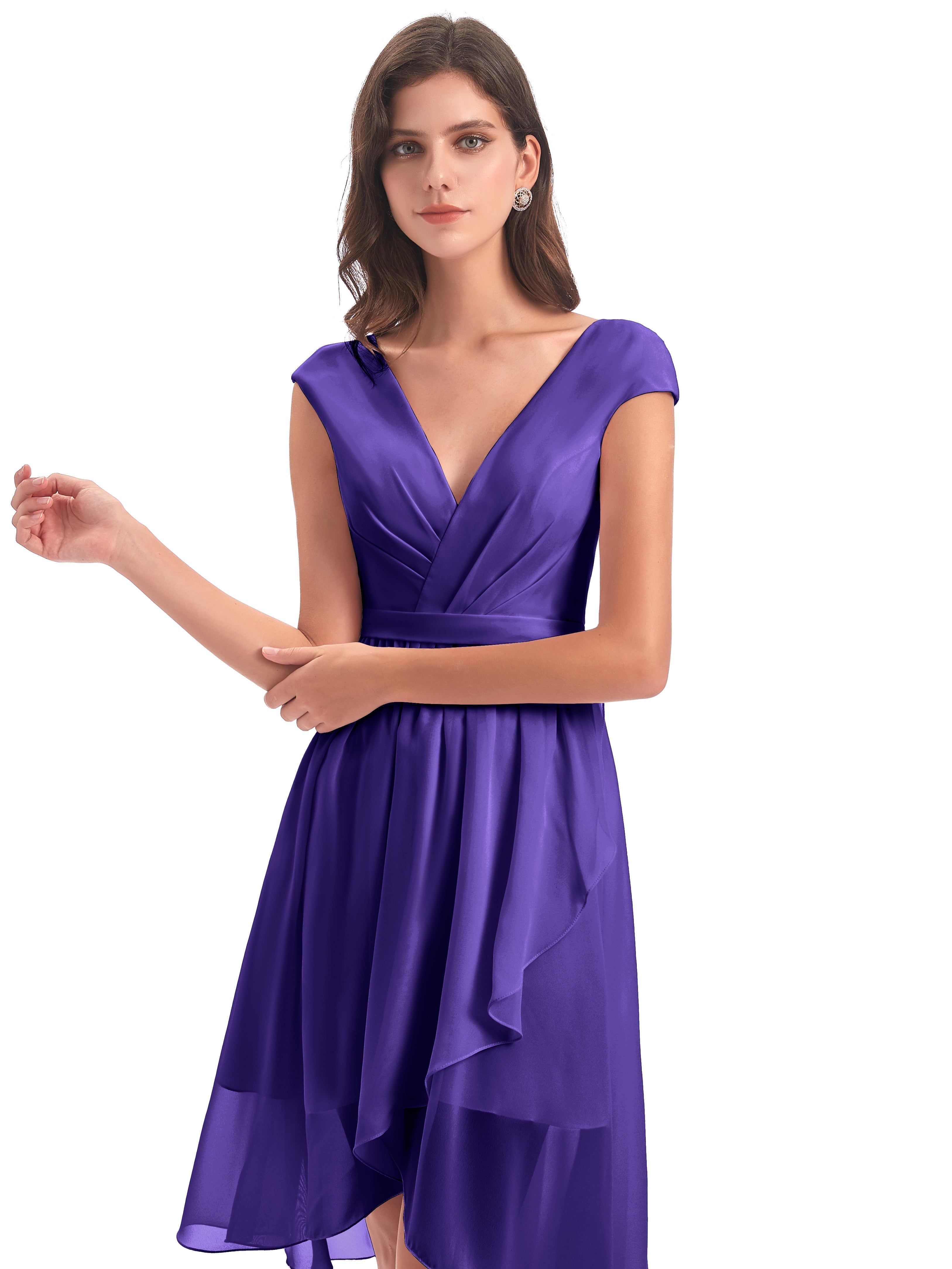 Robes De Demoiselle D'Honneur En Régence Trapèze Longueur Genou Mancherons Robes Demoiselle D'Honneur