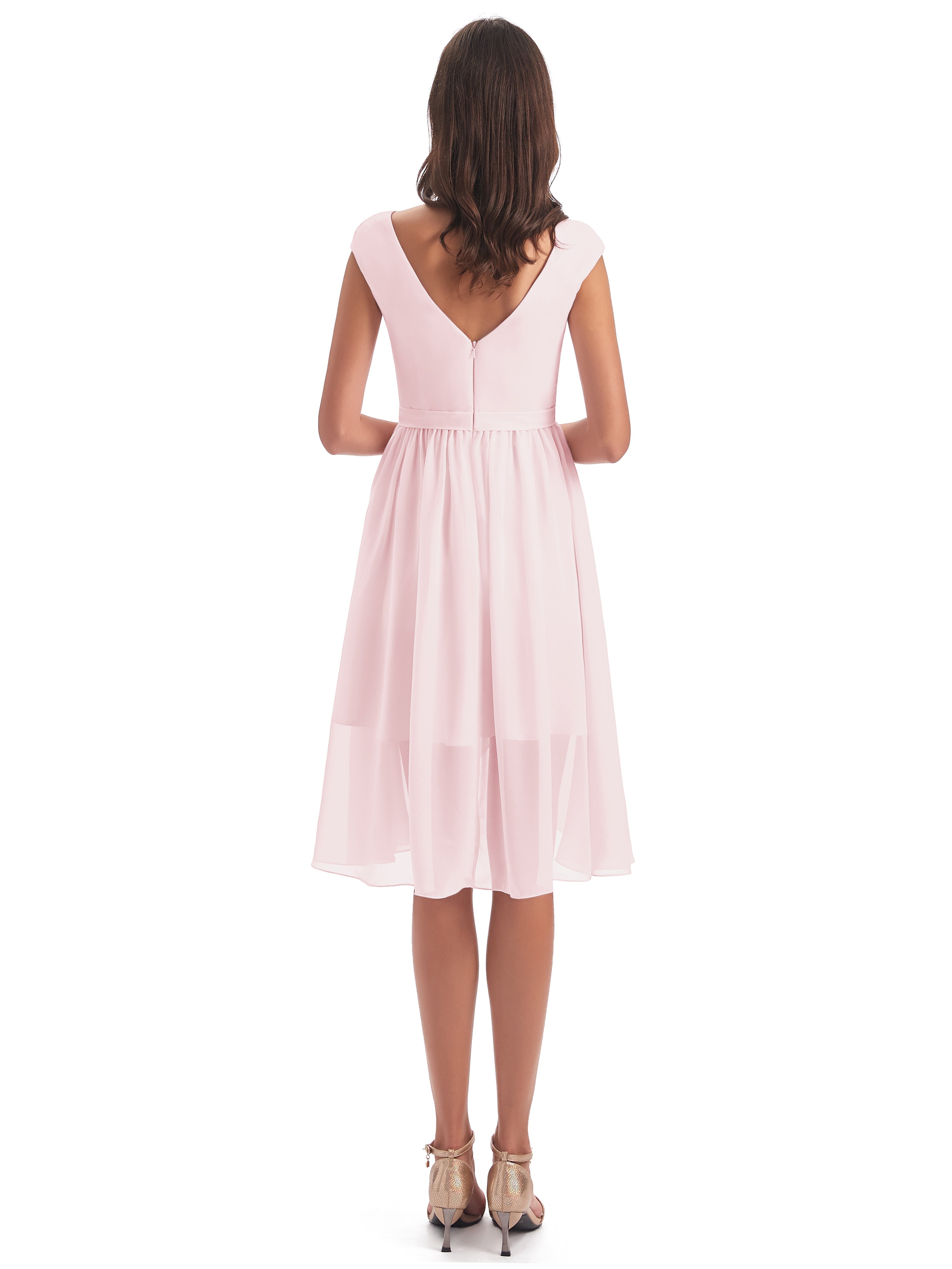 Robe Demoiselle D Honneur Rose Pale Courte Trapèze Longueur Genou Mancherons Robes Demoiselle D'Honneur