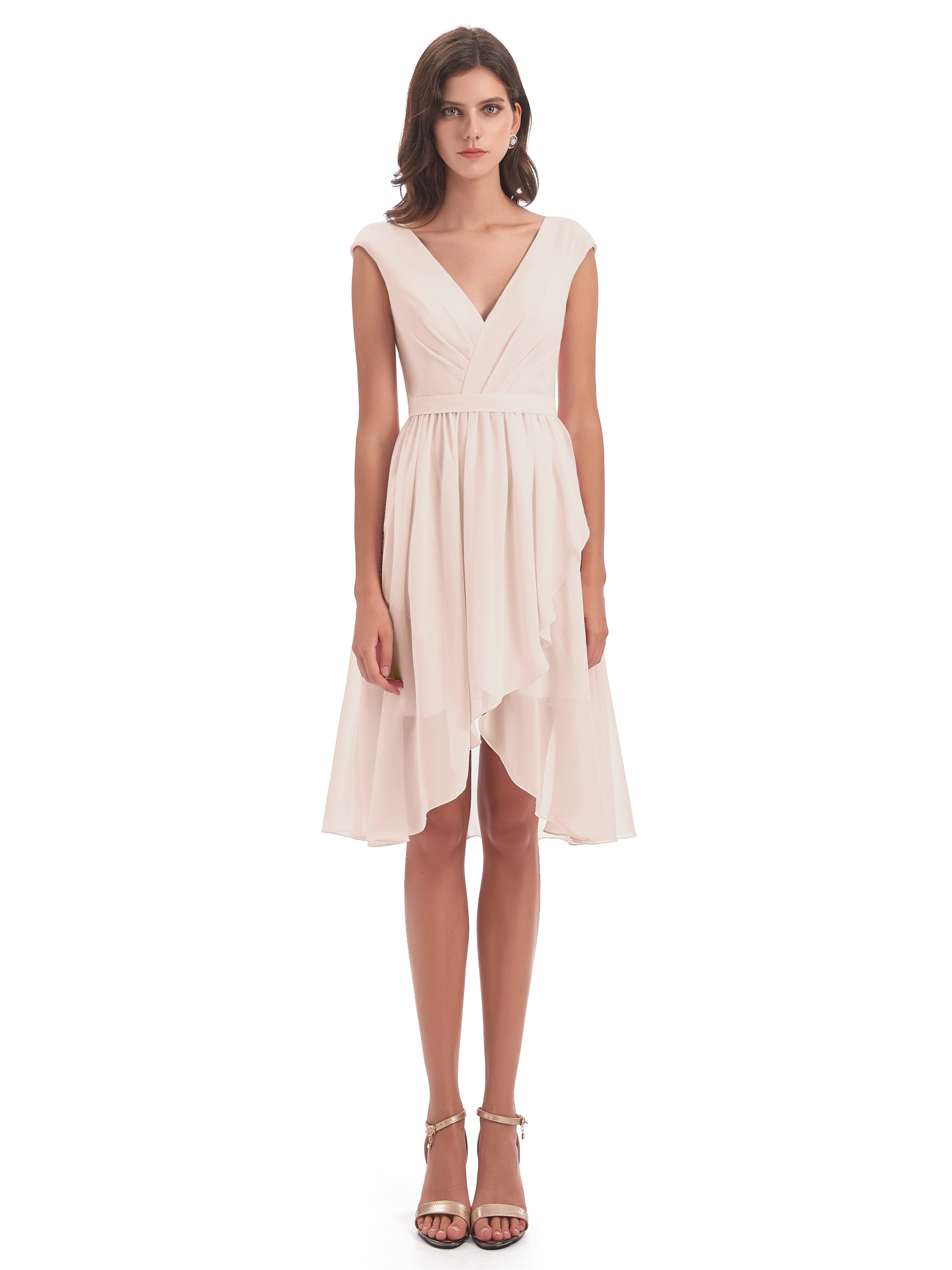 Robe Demoiselle D Honneur Rose Perle Trapèze Longueur Genou Mancherons Robes Demoiselle D'Honneur