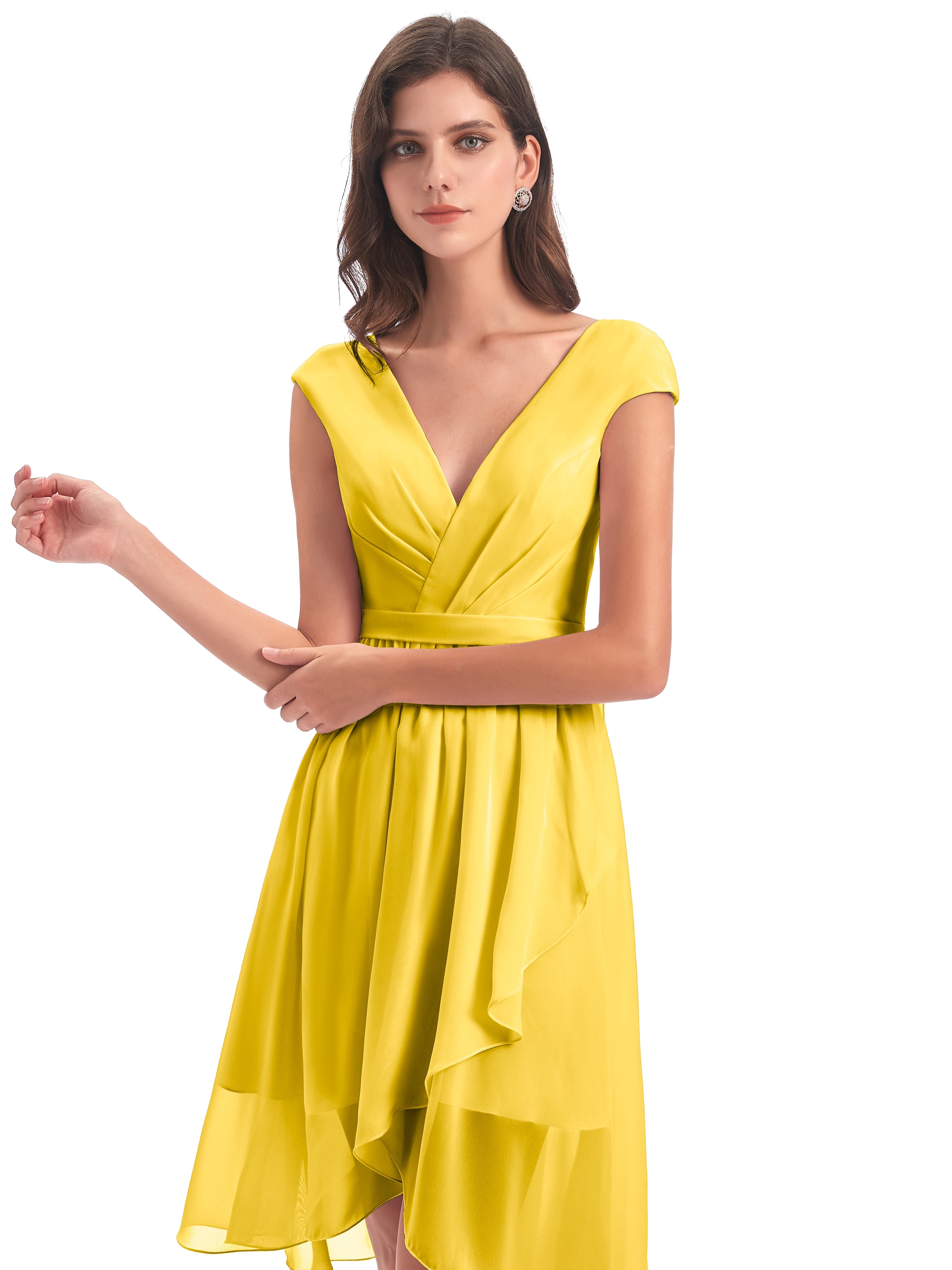 Robe De Demoiselle D'Honneur Souci Trapèze Longueur Genou Mancherons Robes Demoiselle D'Honneur