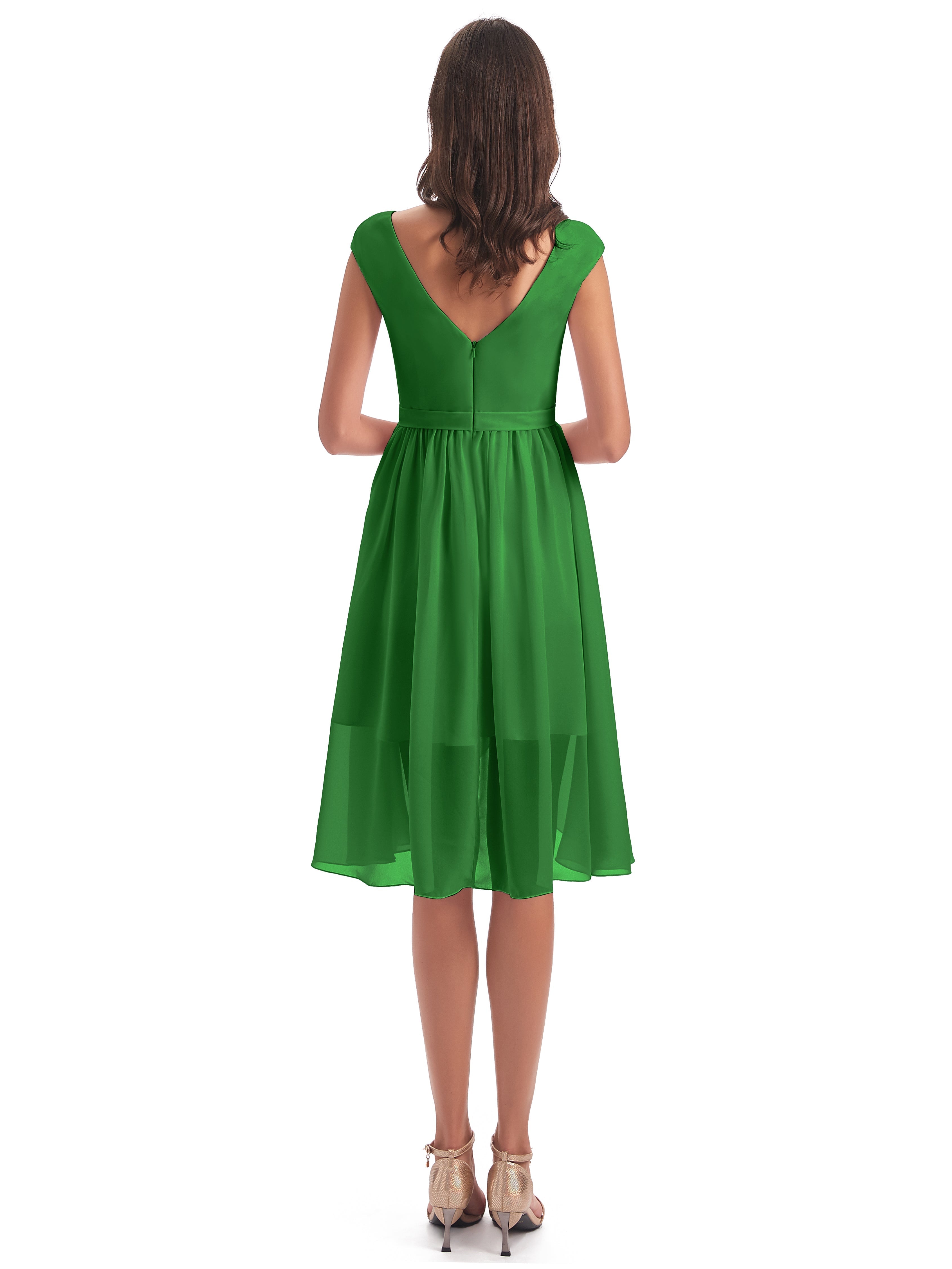 Robe De Demoiselle D'Honneur Verte Trapèze Longueur Genou Mancherons Robes Demoiselle D'Honneur