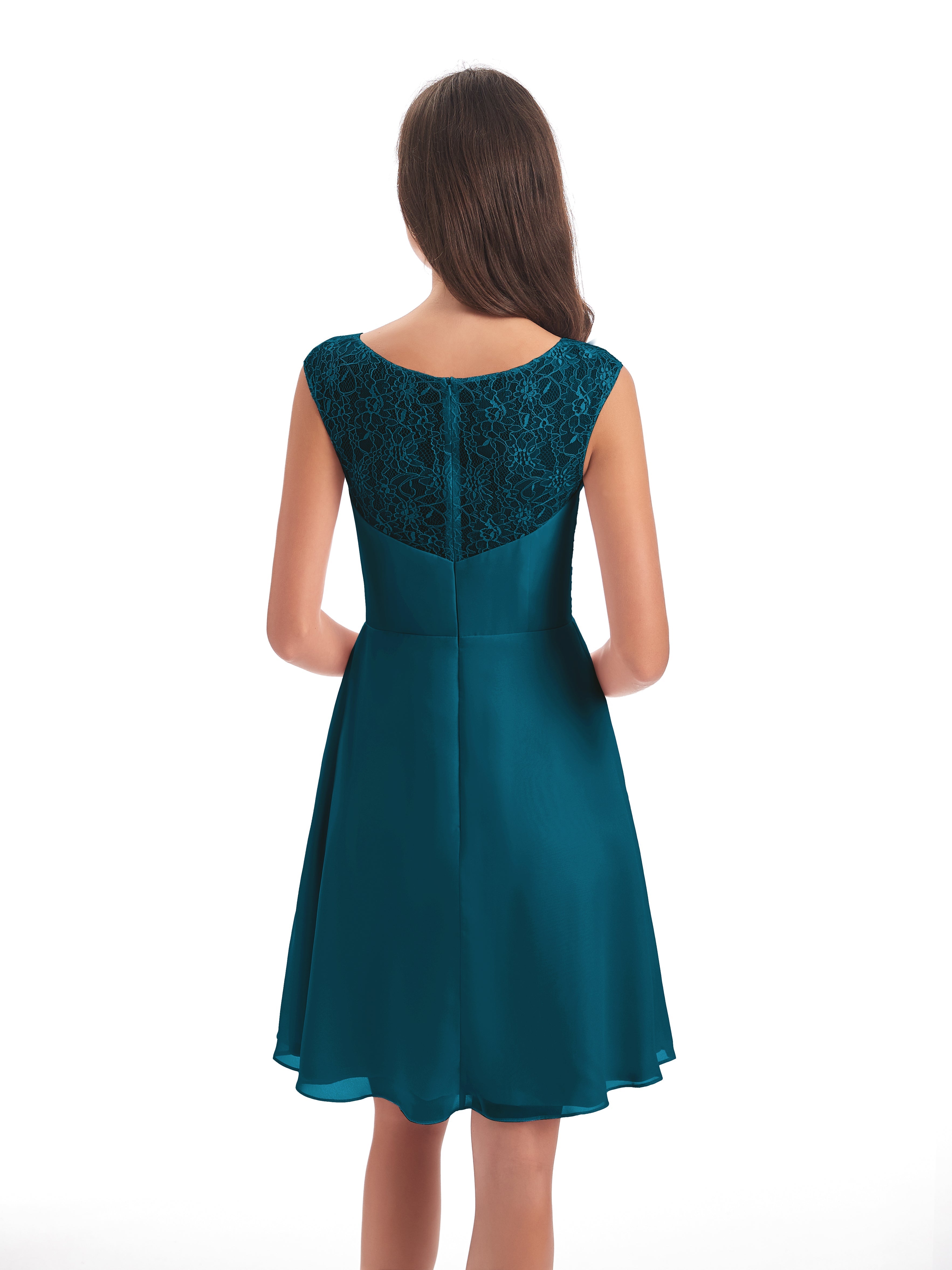 Robe De Demoiselle D'Honneur Bleu Encre Courte Dentelle/Mousseline Robes Demoiselle D'Honneur Avec Plissé
