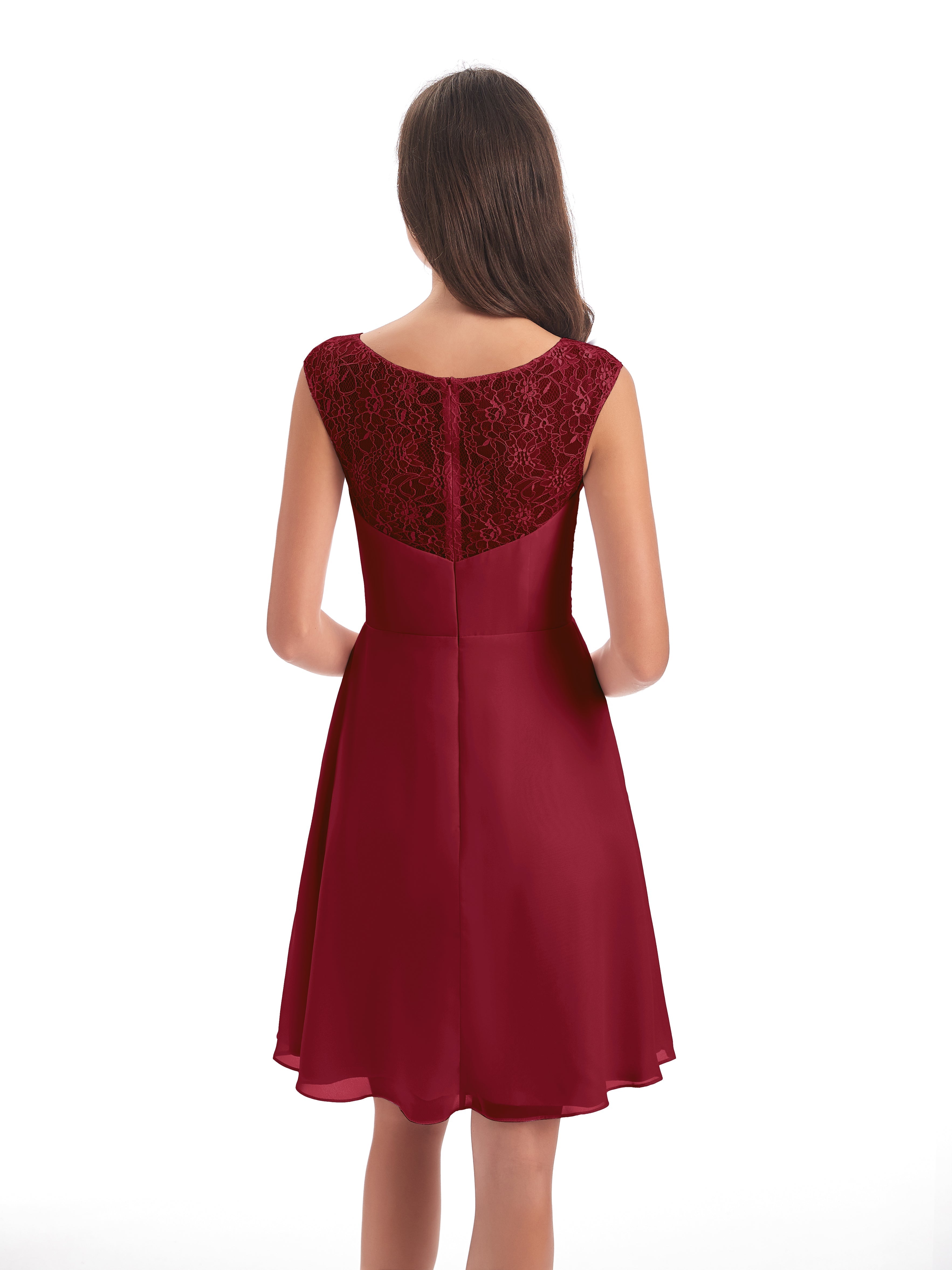 Robe Demoiselle D Honneur Bordeaux Courte Dentelle/Mousseline Robes Demoiselle D'Honneur Avec Plissé