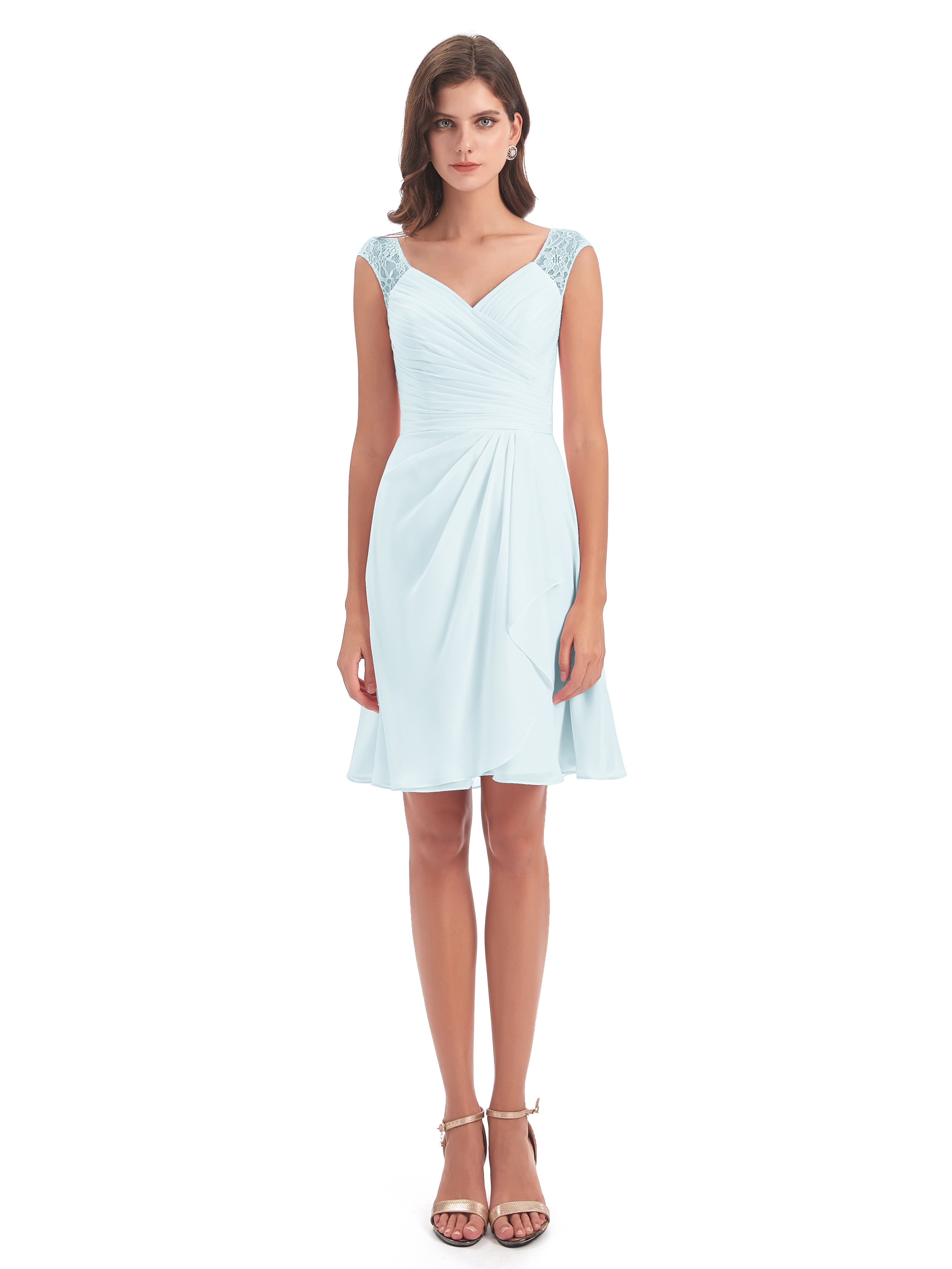 Robe De Demoiselle D'Honneur Brume Courte Dentelle/Mousseline Robes Demoiselle D'Honneur Avec Plissé