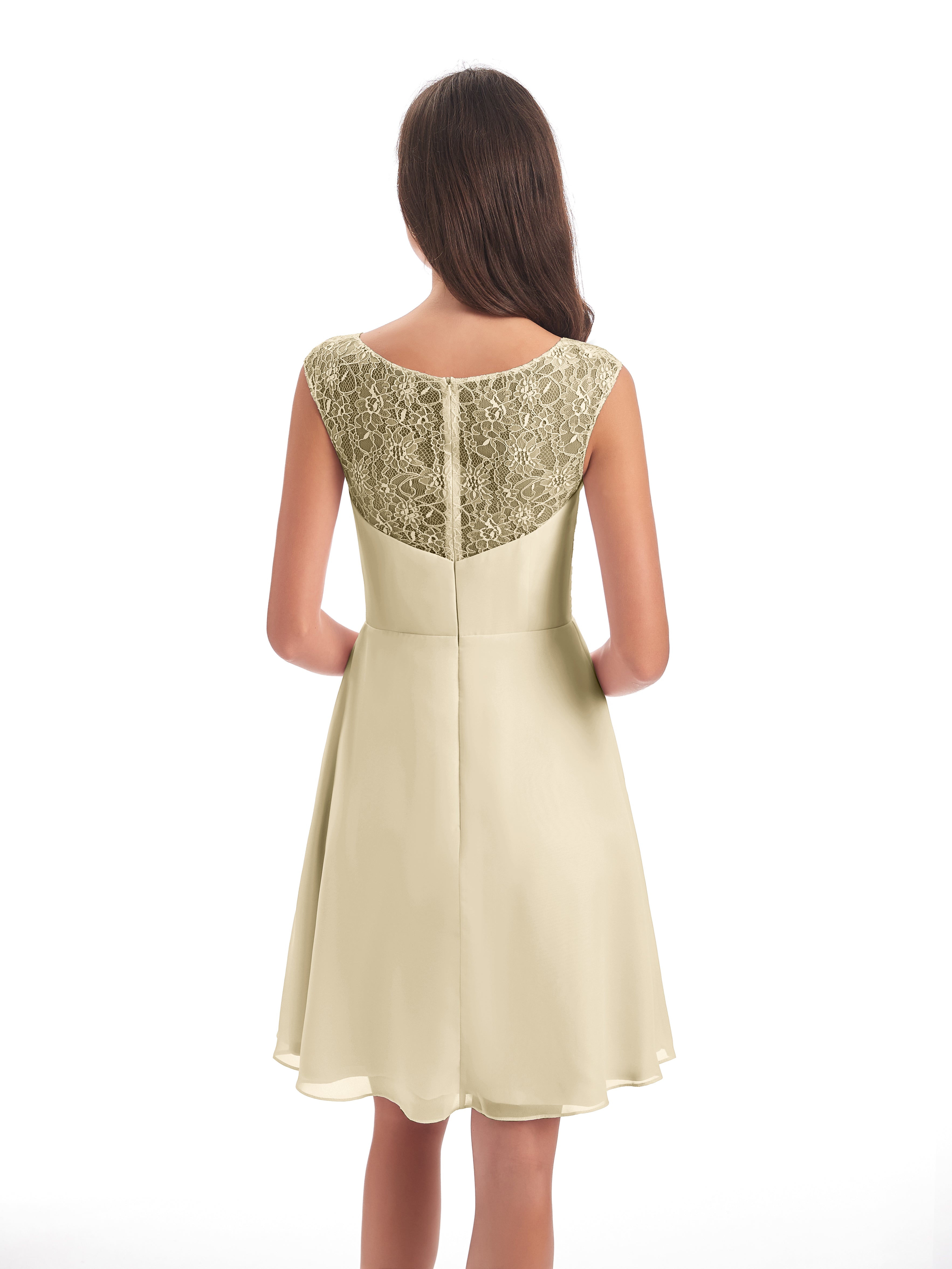 Robe Demoiselle D Honneur Couleur Champagne Courte Dentelle/Mousseline Robes Demoiselle D'Honneur Avec Plissé