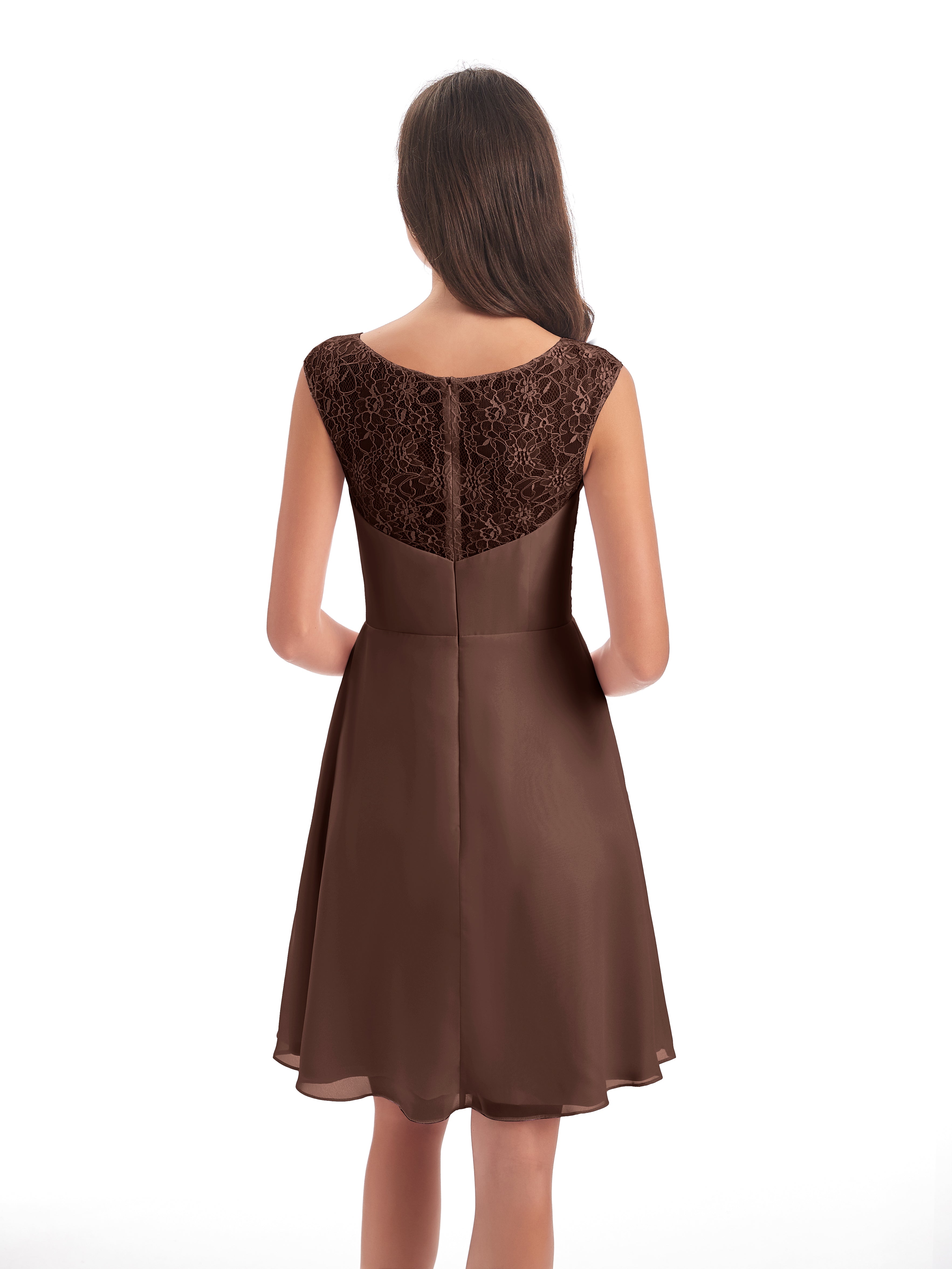 Robes De Demoiselle D'Honneur En Chocolat Courte Dentelle/Mousseline Robes Demoiselle D'Honneur Avec Plissé