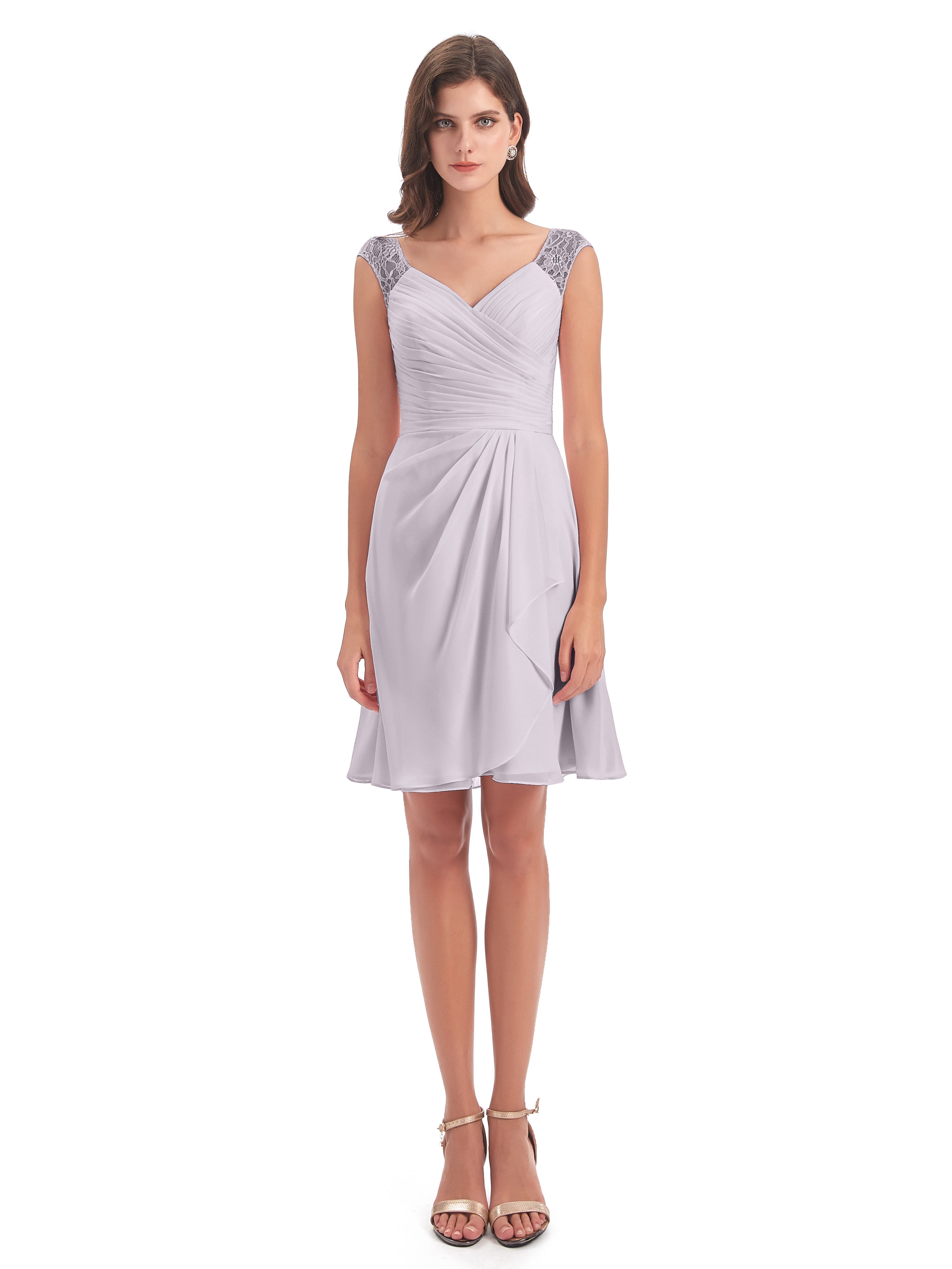 Robes De Demoiselle D'Honneur Crépuscule Courte Dentelle/Mousseline Robes Demoiselle D'Honneur Avec Plissé