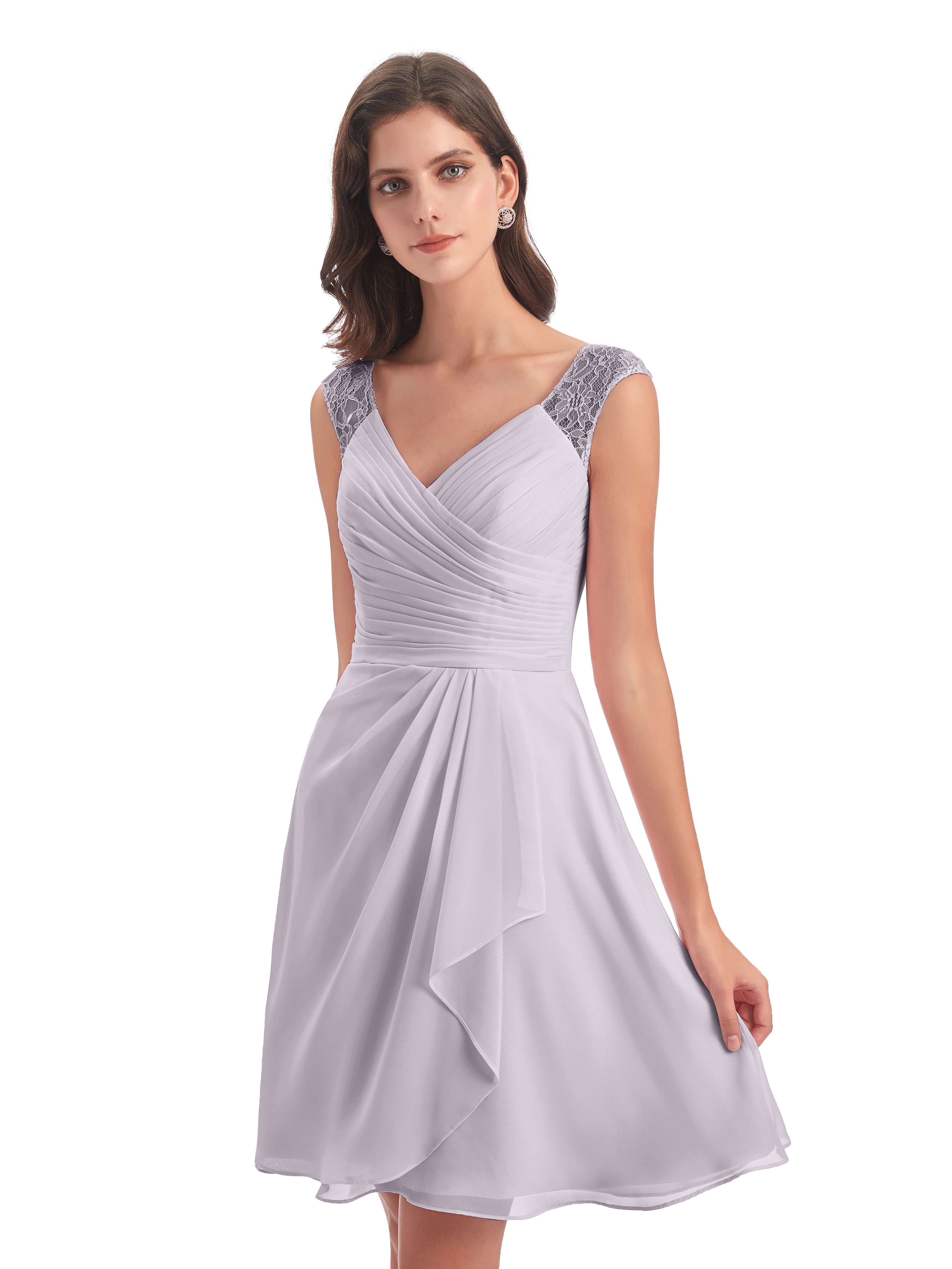 Robes De Demoiselle D'Honneur Crépuscule Courte Dentelle/Mousseline Robes Demoiselle D'Honneur Avec Plissé