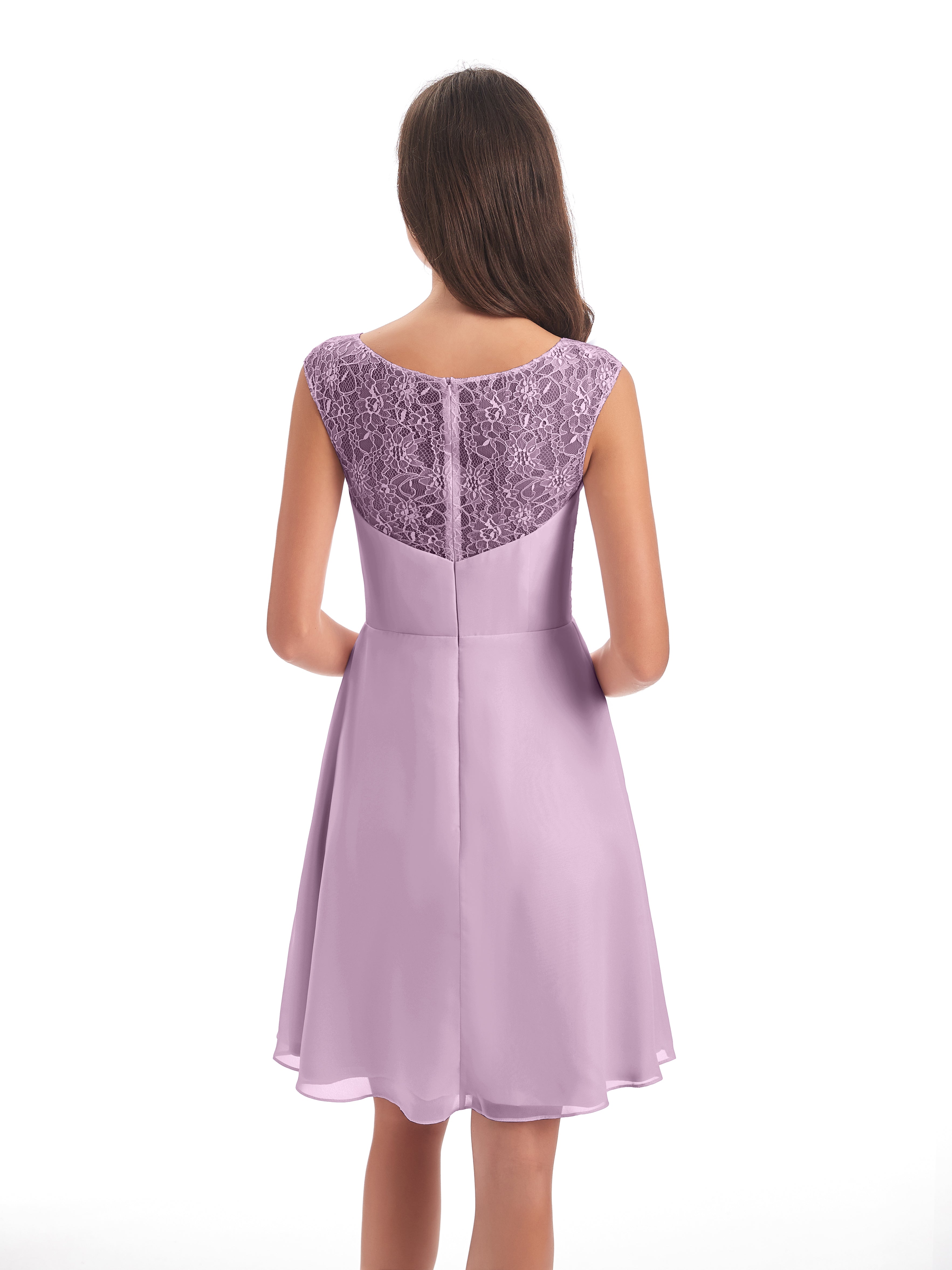 Robes De Demoiselle D'Honneur Glycine Courte Dentelle/Mousseline Robes Demoiselle D'Honneur Avec Plissé