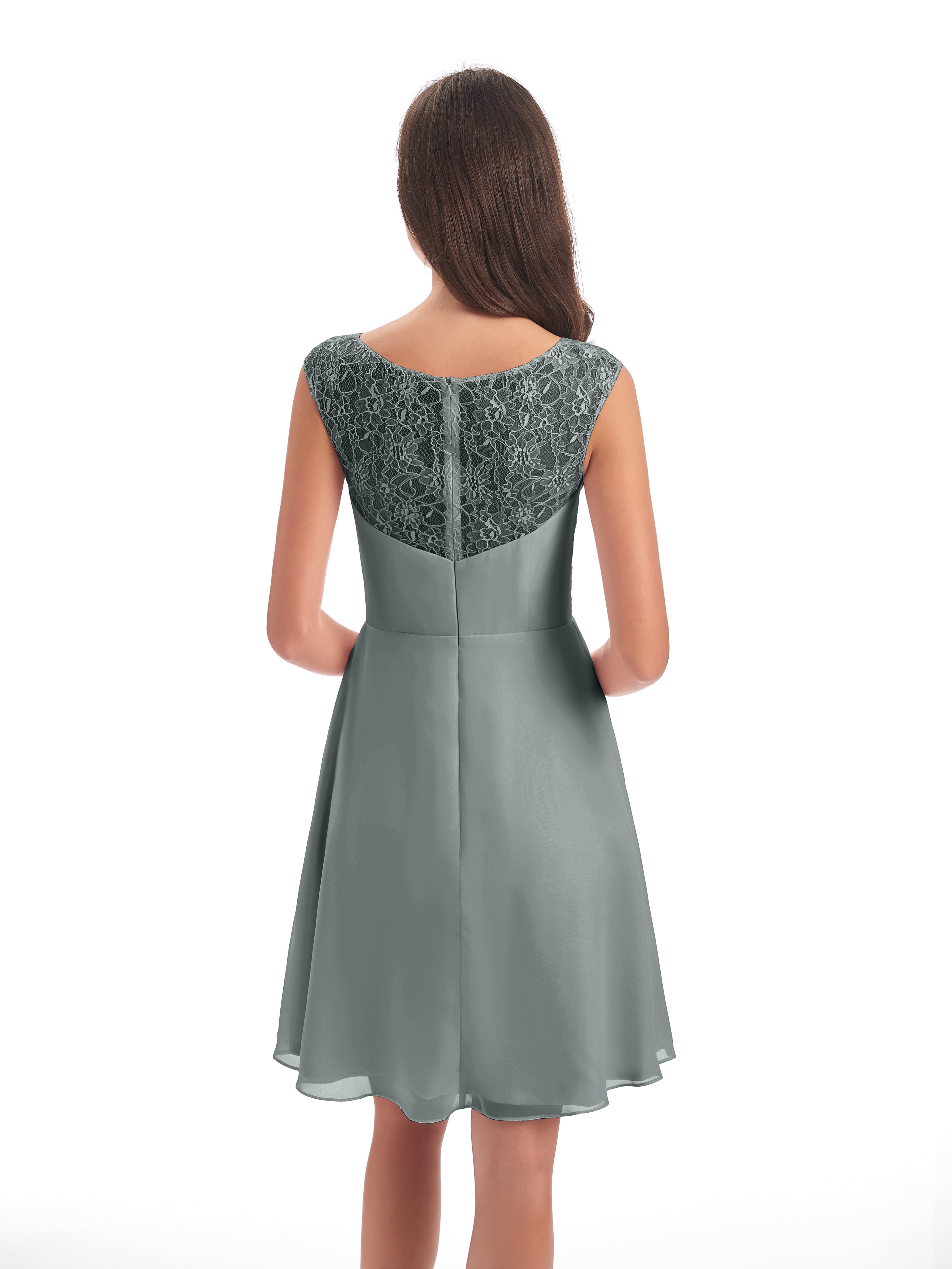 Demoiselle D Honneur Robe Grise Courte Dentelle/Mousseline Robes Demoiselle D'Honneur Avec Plissé