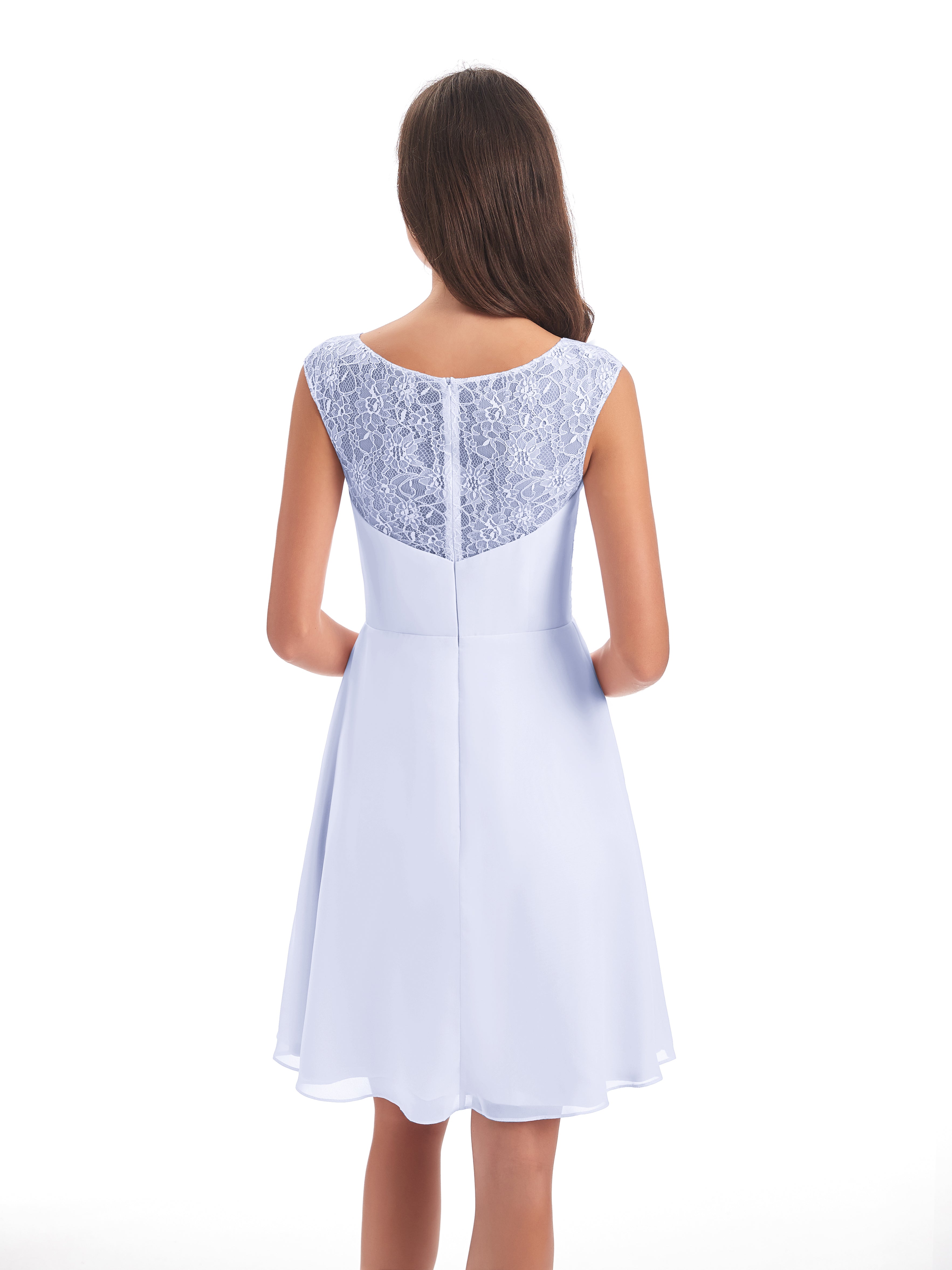 Robe De Demoiselle D'Honneur Lavande Courte Dentelle/Mousseline Robes Demoiselle D'Honneur Avec Plissé
