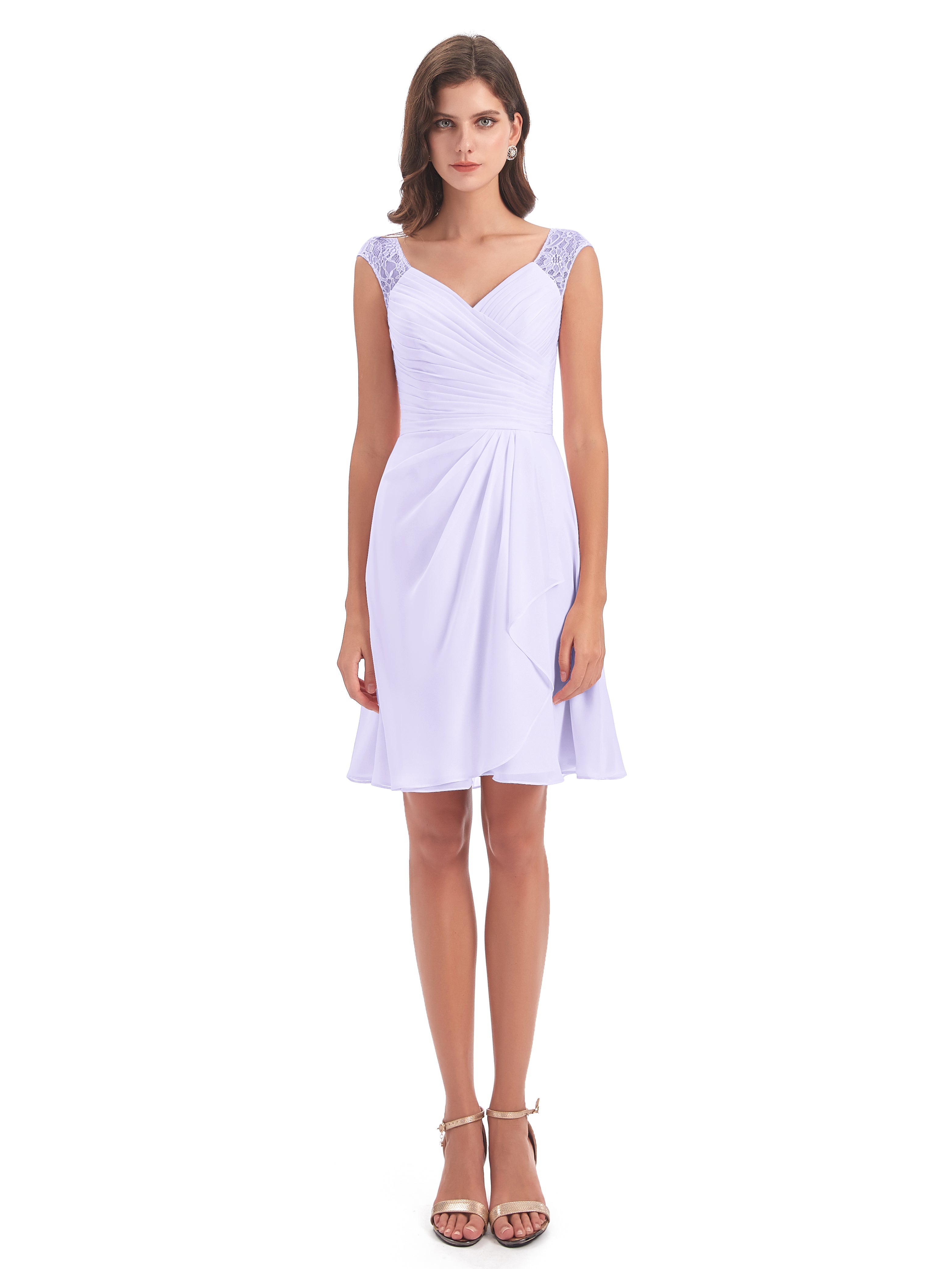 Demoiselle D Honneur Lilas Courte Dentelle/Mousseline Robes Demoiselle D'Honneur Avec Plissé