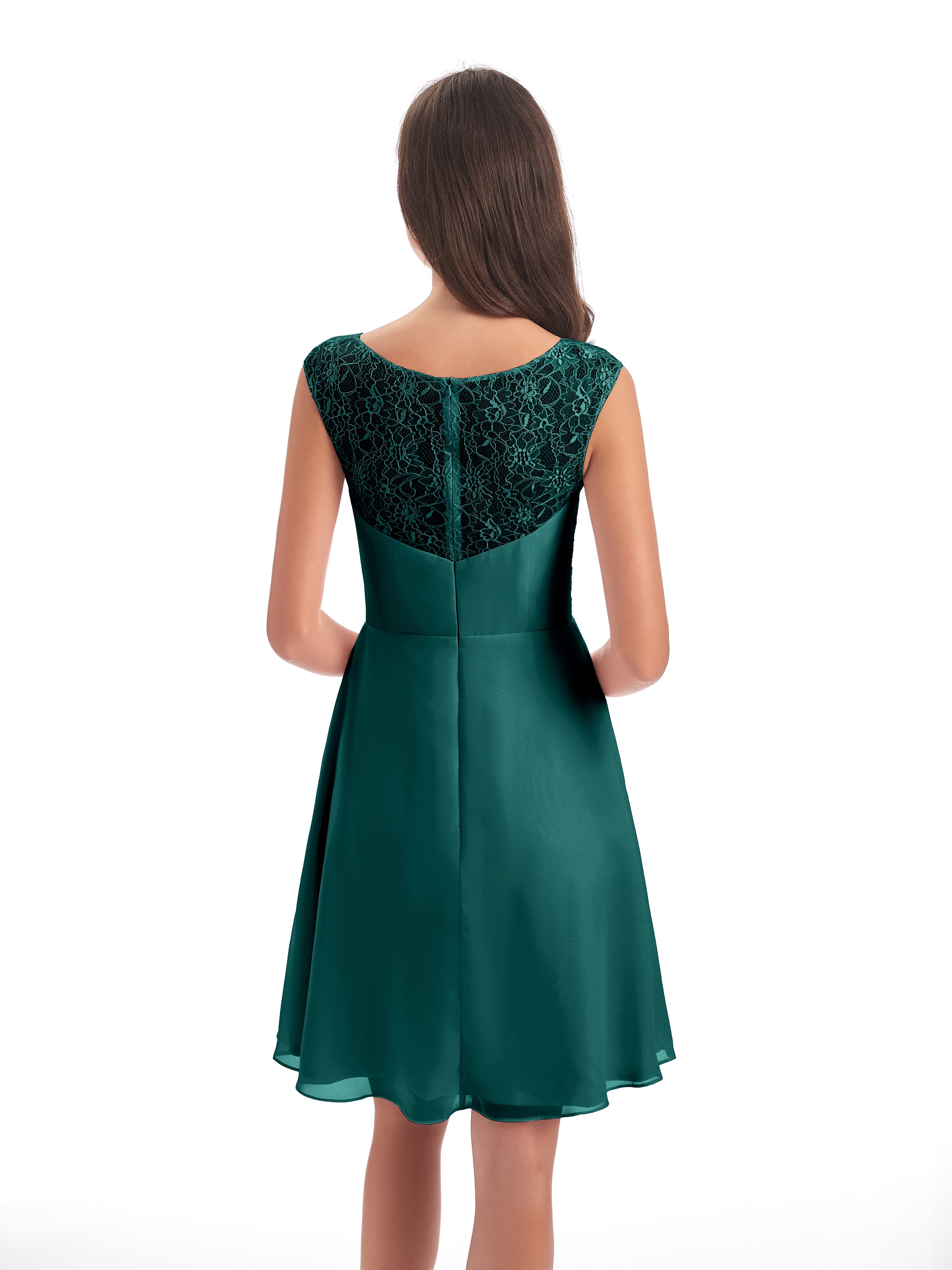 Robes De Demoiselle D'Honneur De Paon Courte Dentelle/Mousseline Robes Demoiselle D'Honneur Avec Plissé