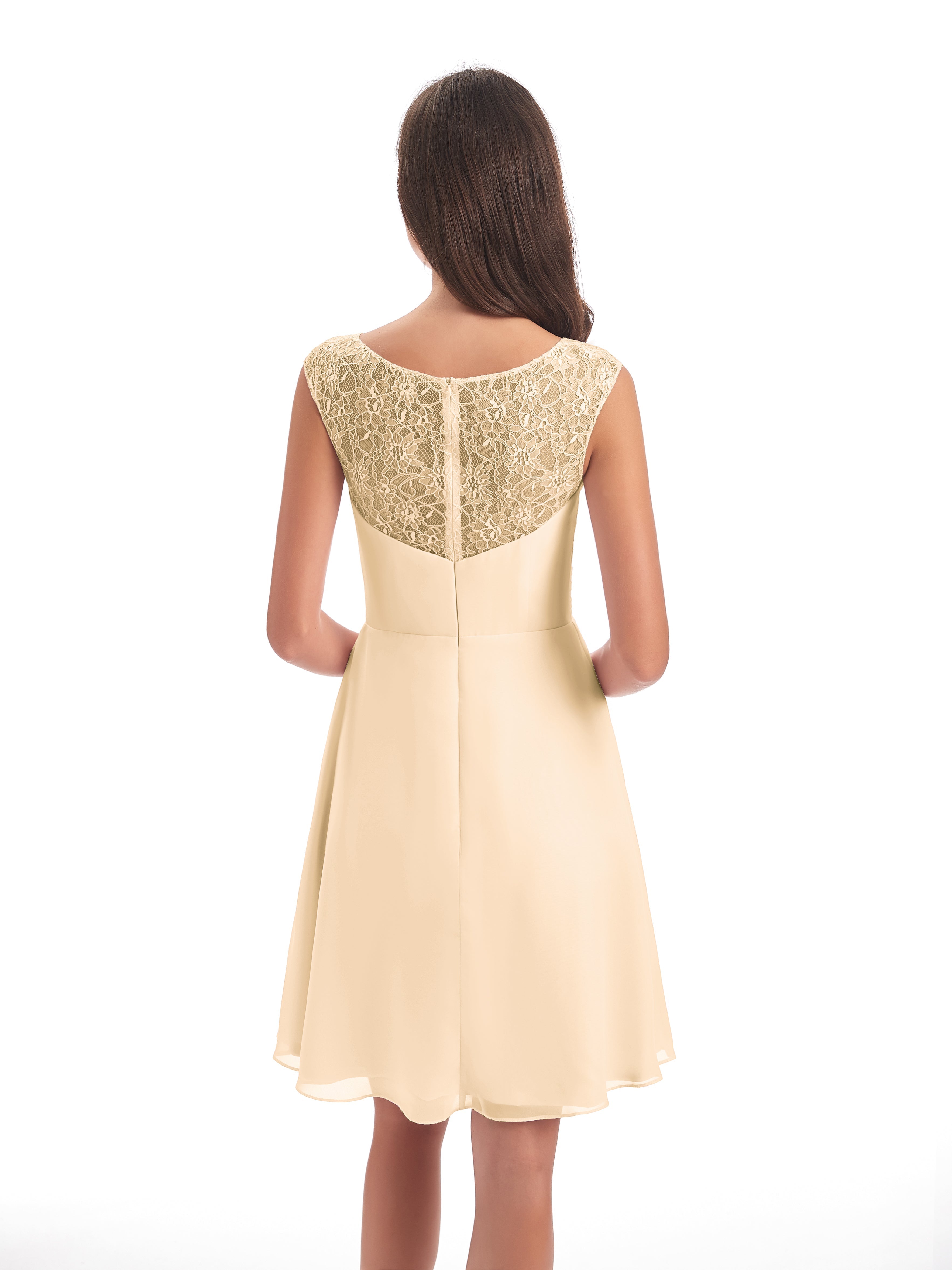 Robe De Demoiselle D Honneur Peche Courte Dentelle/Mousseline Robes Demoiselle D'Honneur Avec Plissé