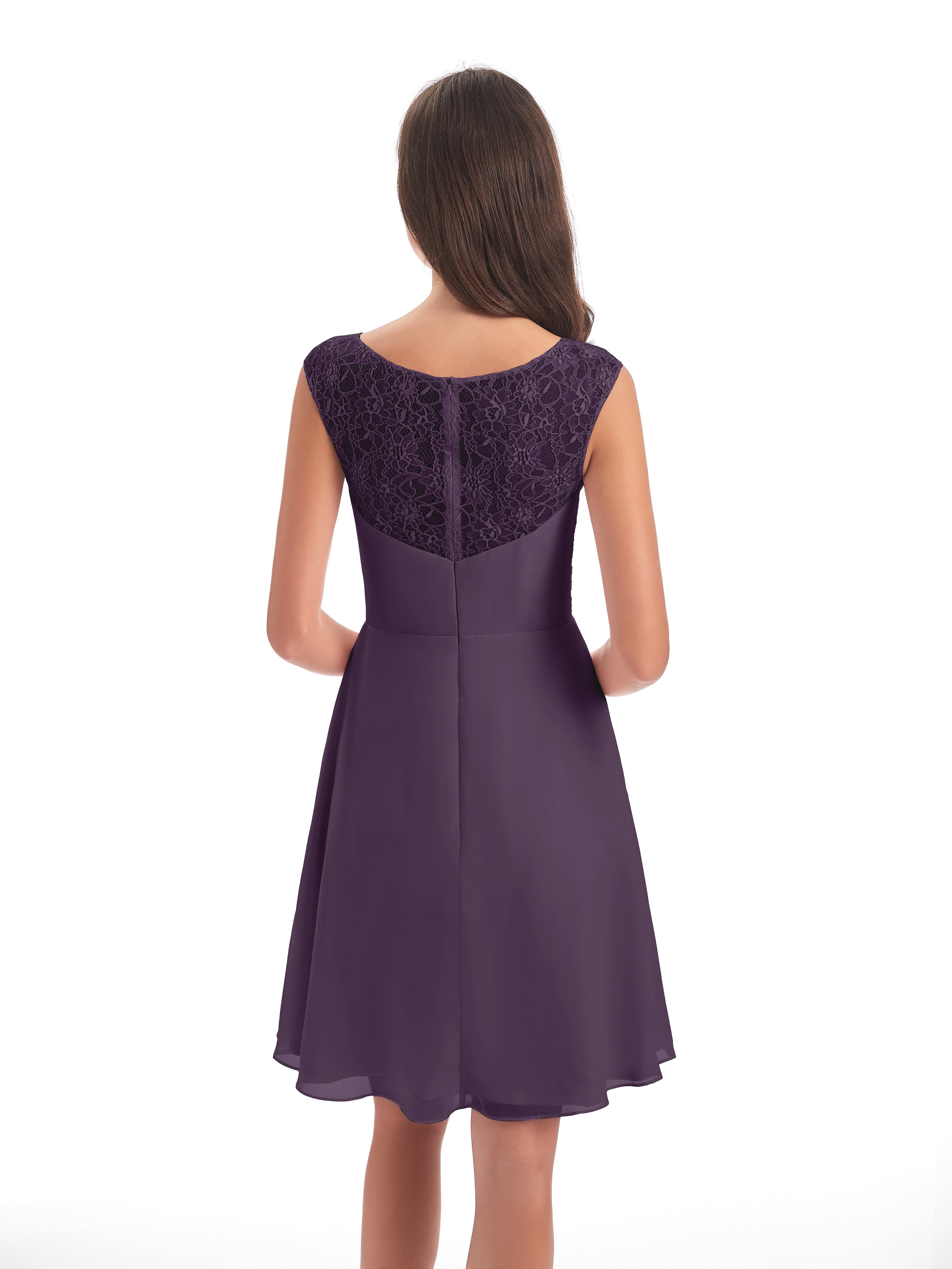 Robe De Demoiselle D'Honneur En Plum Courte Dentelle/Mousseline Robes Demoiselle D'Honneur Avec Plissé