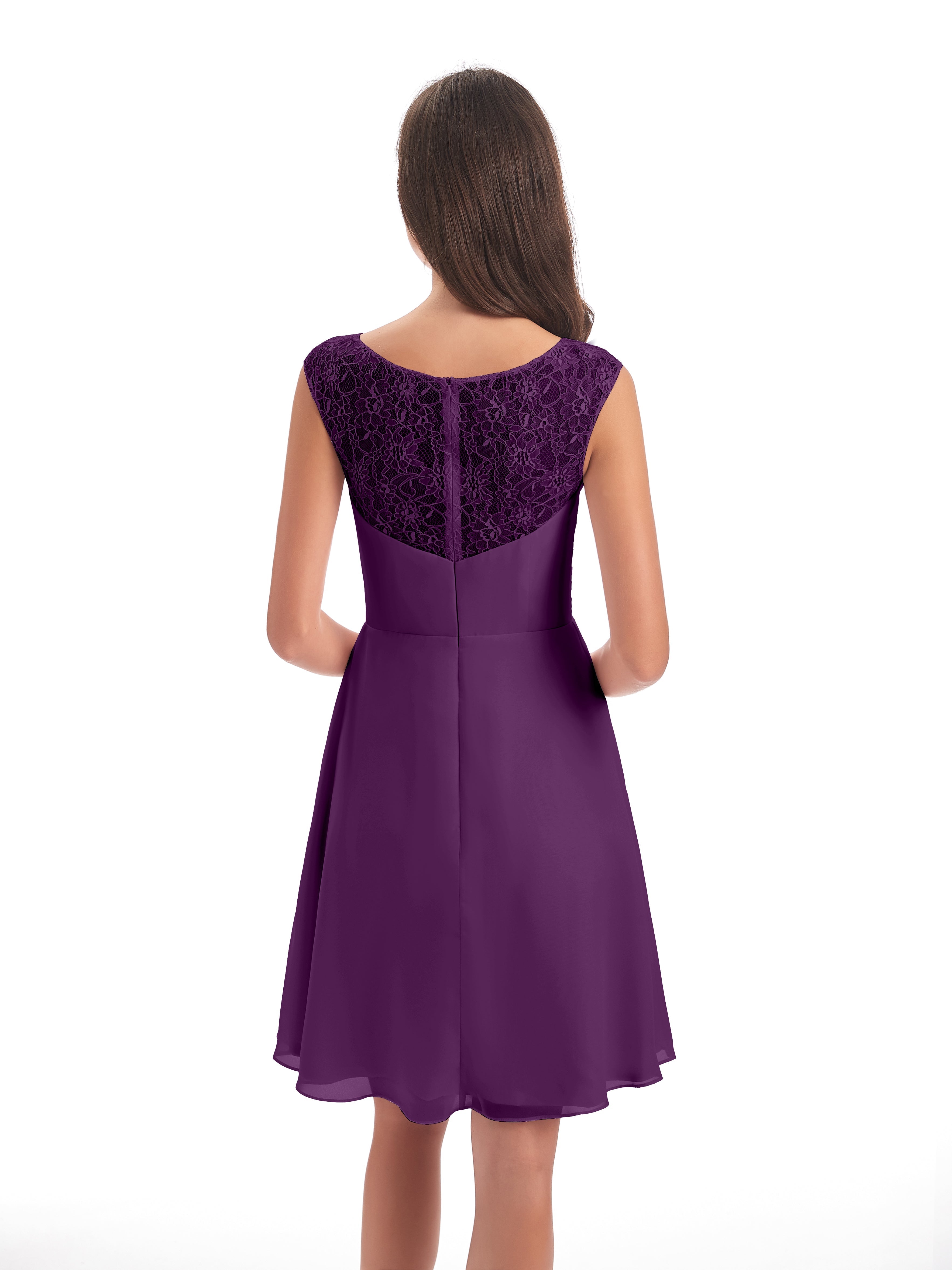 Robes De Demoiselle D'Honneur En Raisin Courte Dentelle/Mousseline Robes Demoiselle D'Honneur Avec Plissé