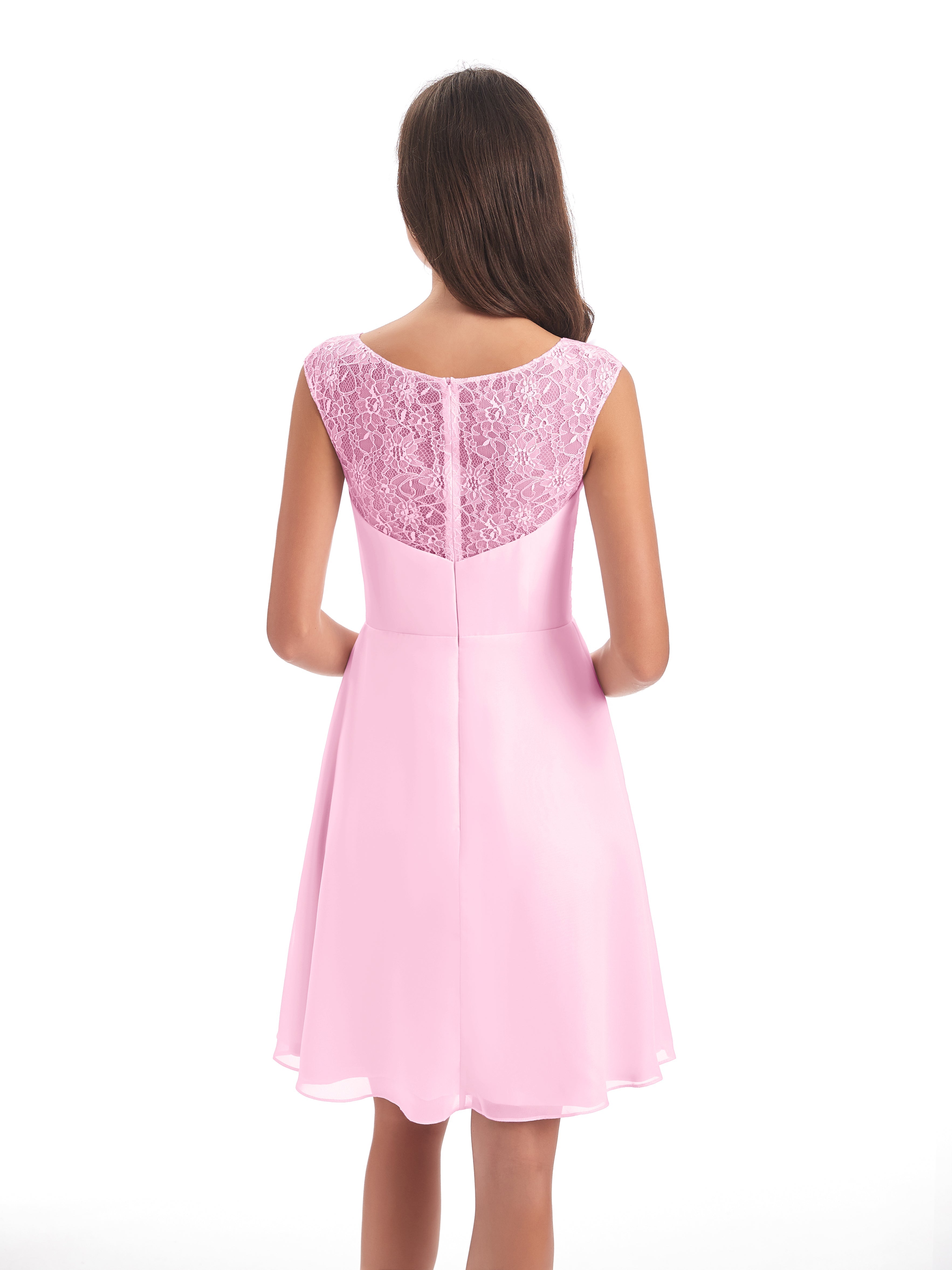 Robes De Demoiselle D'Honneur Rose Bonbon Courte Dentelle/Mousseline Robes Demoiselle D'Honneur Avec Plissé