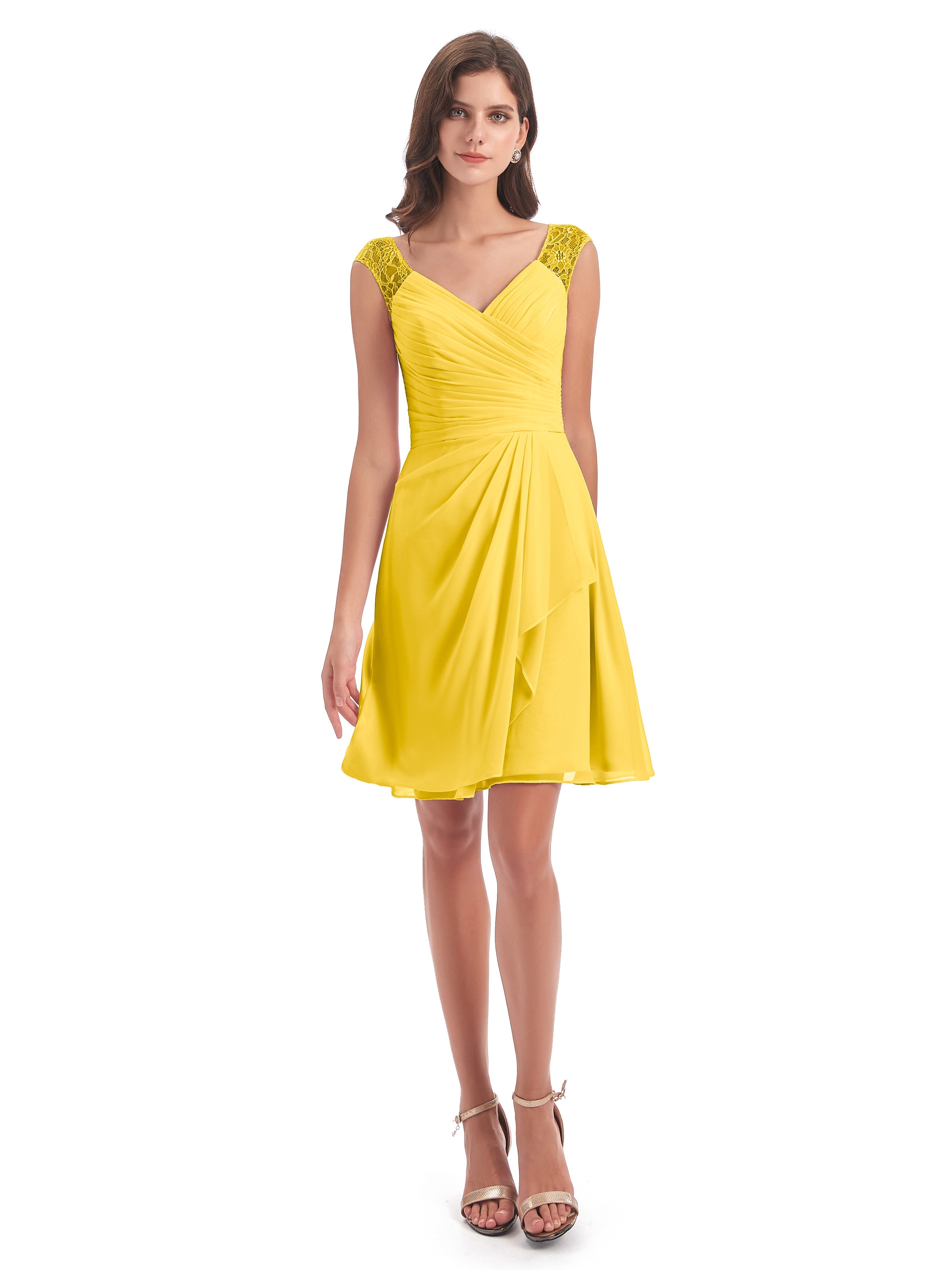 Robe De Demoiselle D'Honneur Souci Courte Dentelle/Mousseline Robes Demoiselle D'Honneur Avec Plissé