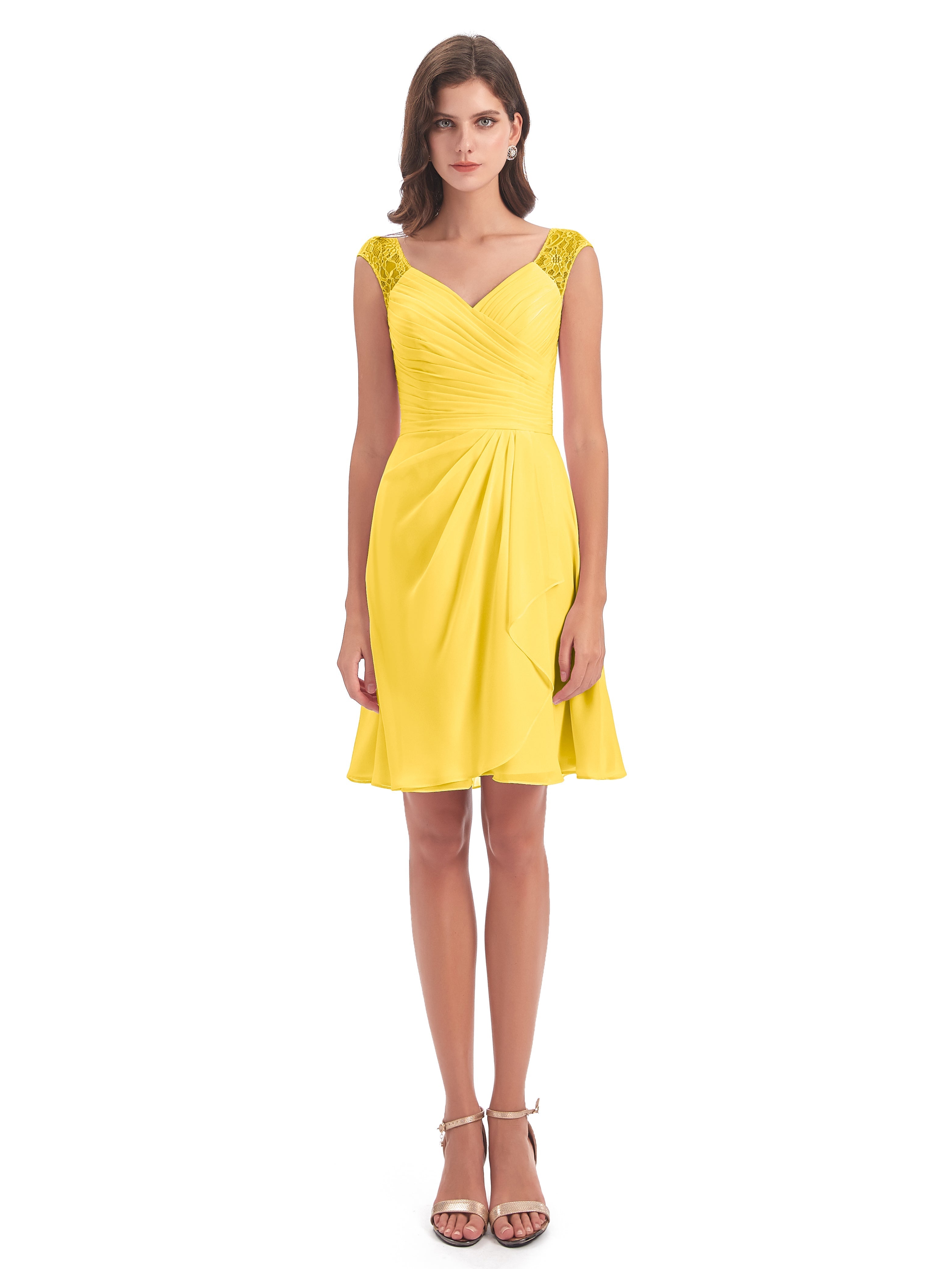 Robe De Demoiselle D'Honneur Souci Courte Dentelle/Mousseline Robes Demoiselle D'Honneur Avec Plissé