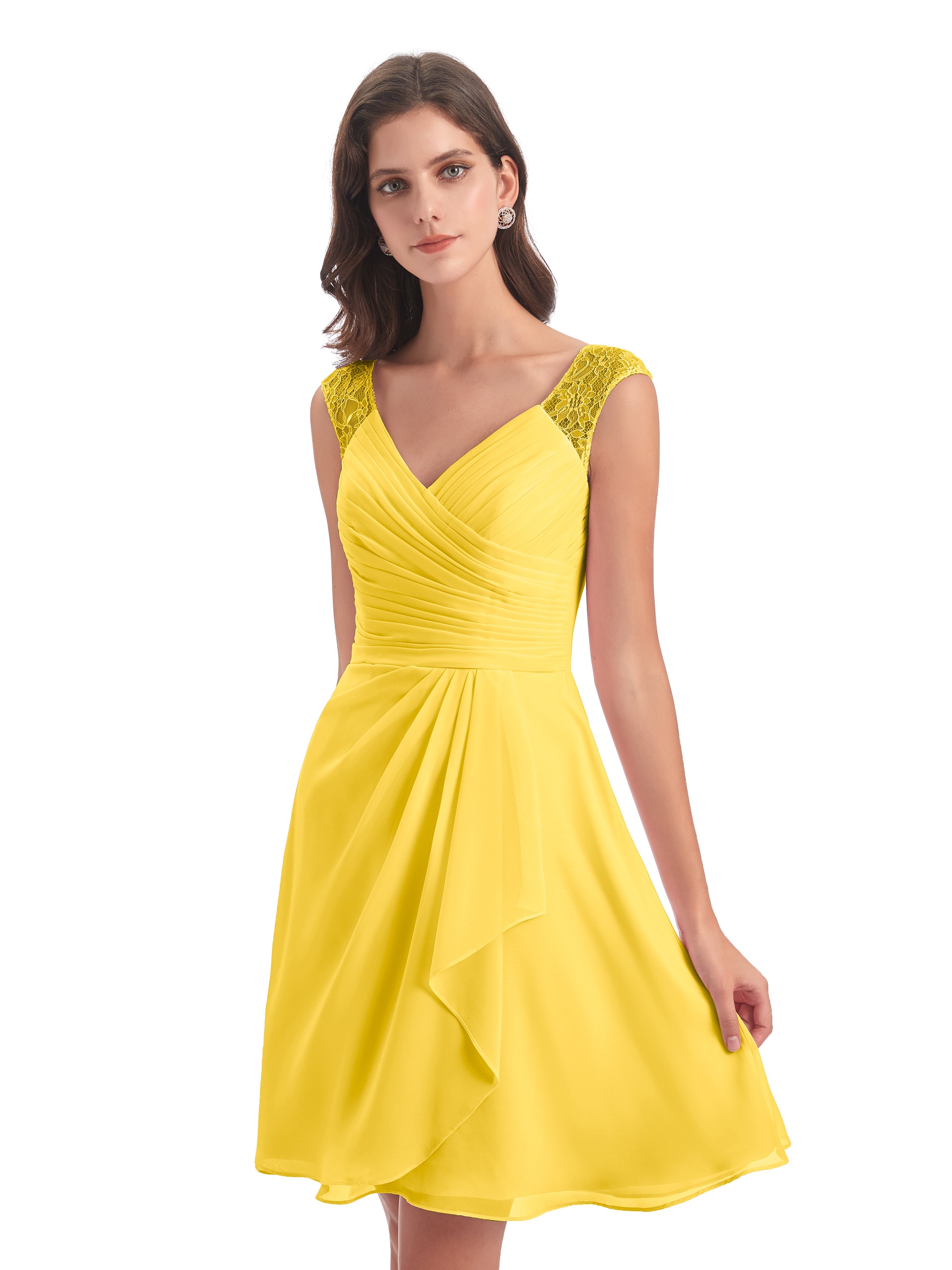 Robe De Demoiselle D'Honneur Souci Courte Dentelle/Mousseline Robes Demoiselle D'Honneur Avec Plissé