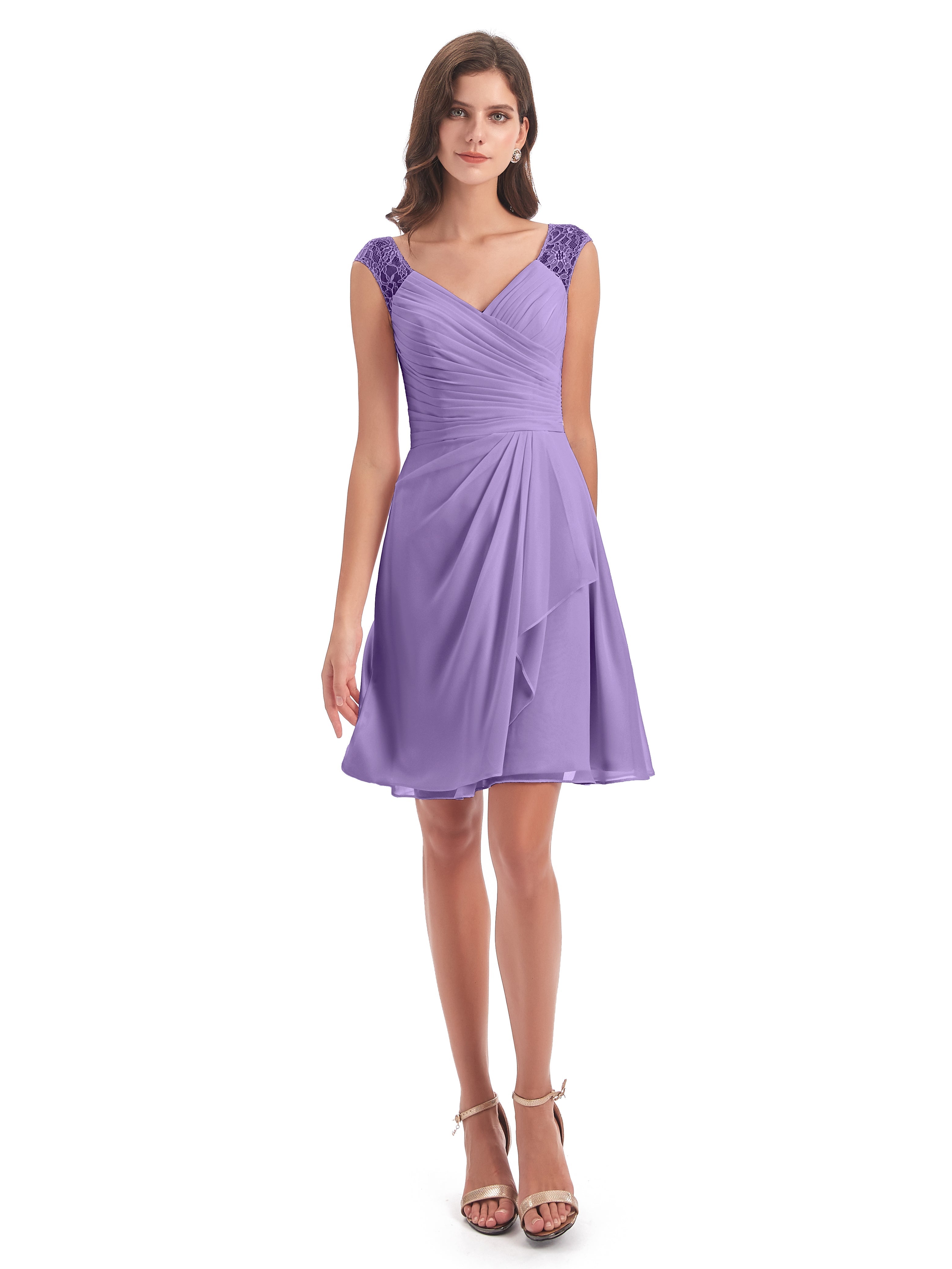 Robes De Demoiselle D'Honneur Tahiti Courte Dentelle/Mousseline Robes Demoiselle D'Honneur Avec Plissé