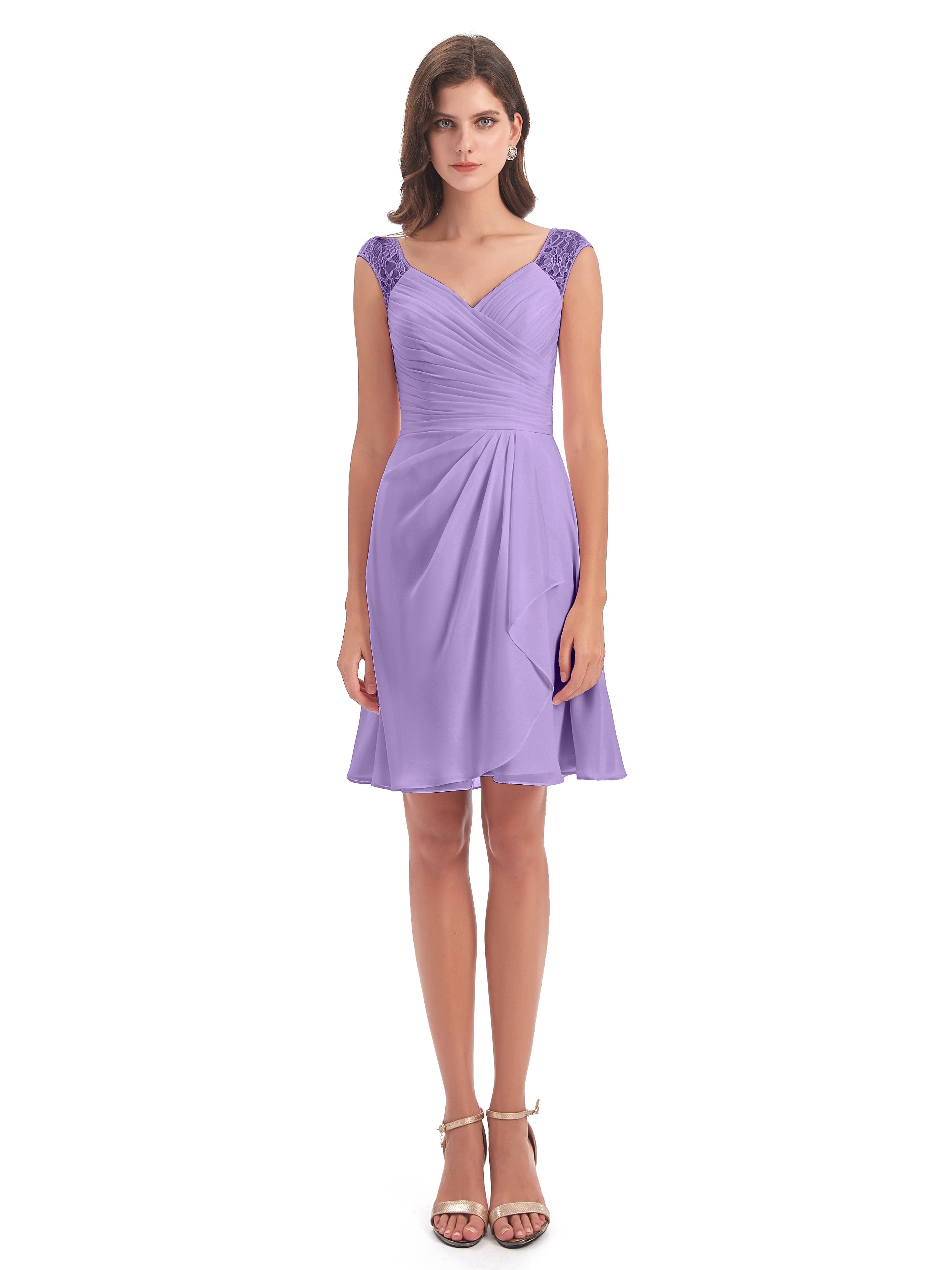 Robes De Demoiselle D'Honneur Tahiti Courte Dentelle/Mousseline Robes Demoiselle D'Honneur Avec Plissé