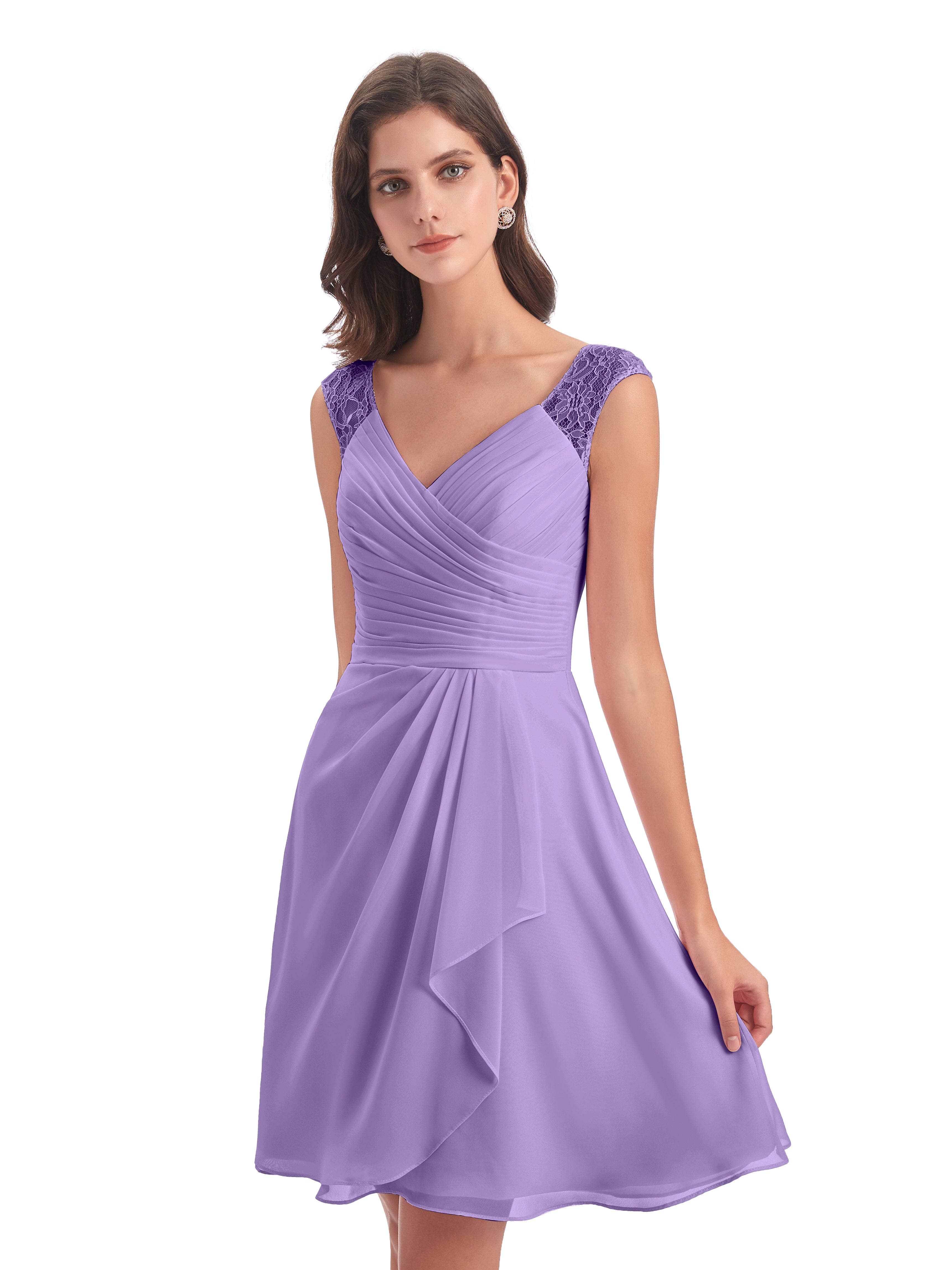 Robes De Demoiselle D'Honneur Tahiti Courte Dentelle/Mousseline Robes Demoiselle D'Honneur Avec Plissé
