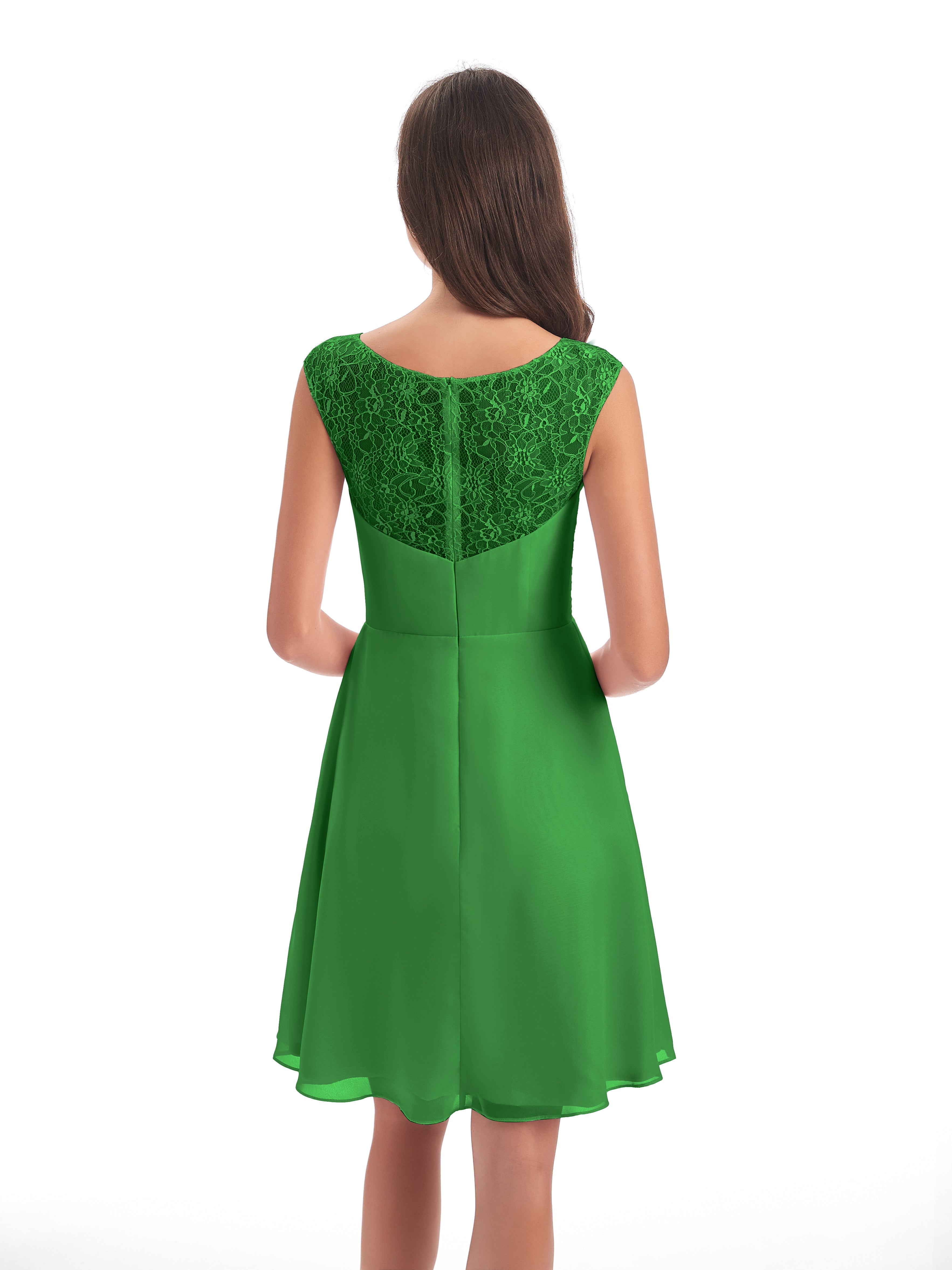 Robe Verte Demoiselle D Honneur Courte Dentelle/Mousseline Robes Demoiselle D'Honneur Avec Plissé