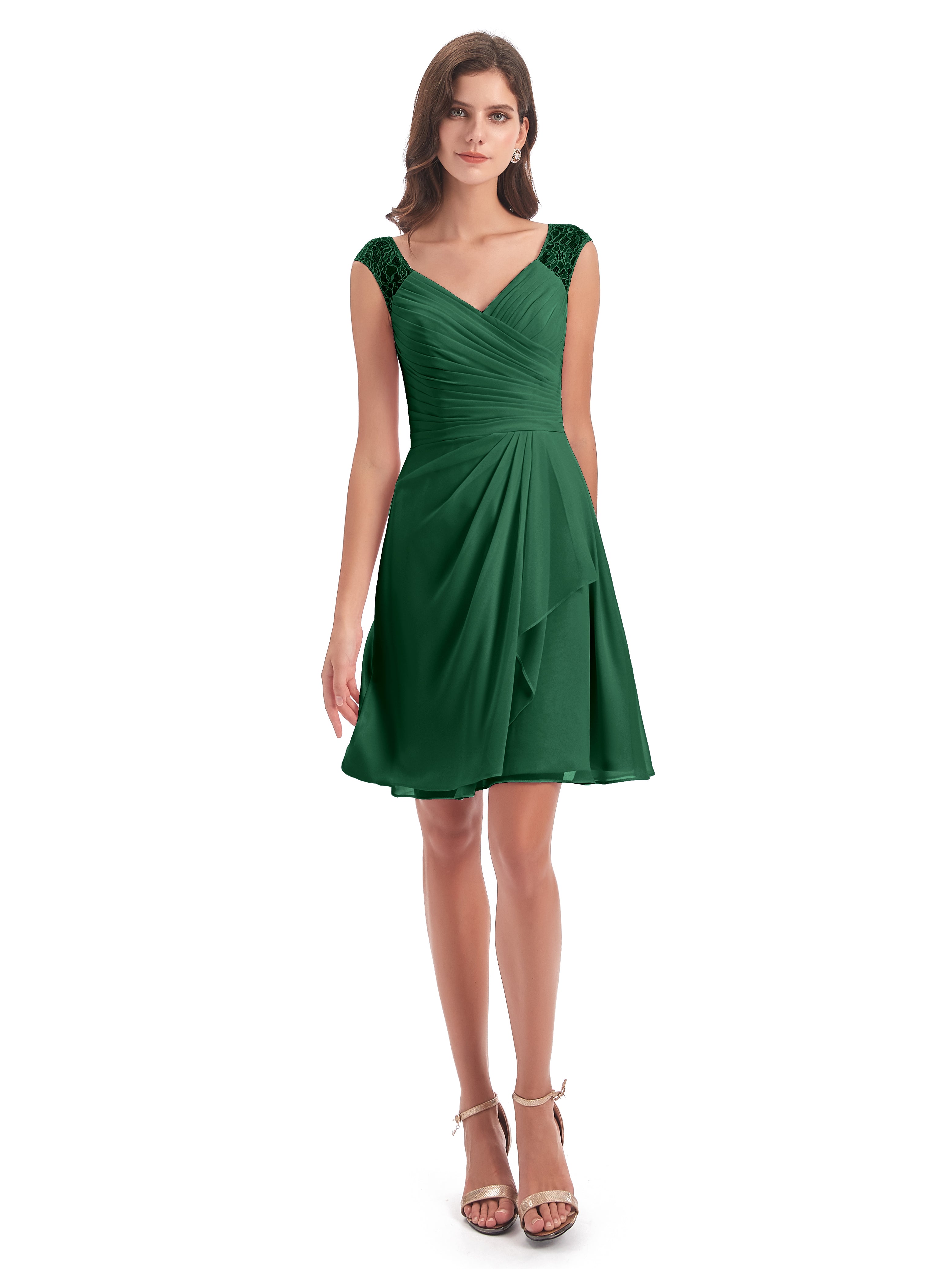 Demoiselle D'Honneur Vert Foncé Courte Dentelle/Mousseline Robes Demoiselle D'Honneur Avec Plissé