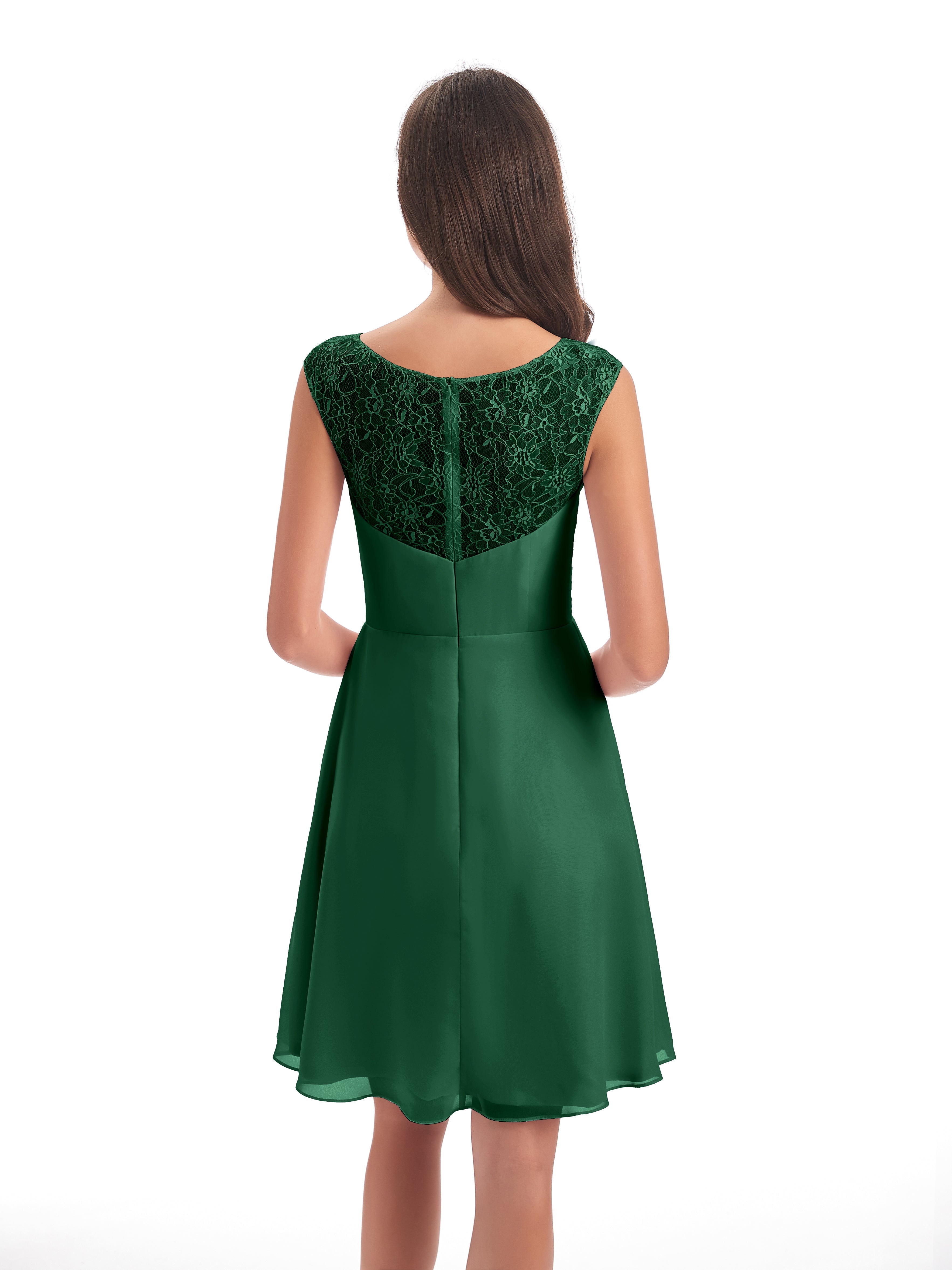 Demoiselle D'Honneur Vert Foncé Courte Dentelle/Mousseline Robes Demoiselle D'Honneur Avec Plissé