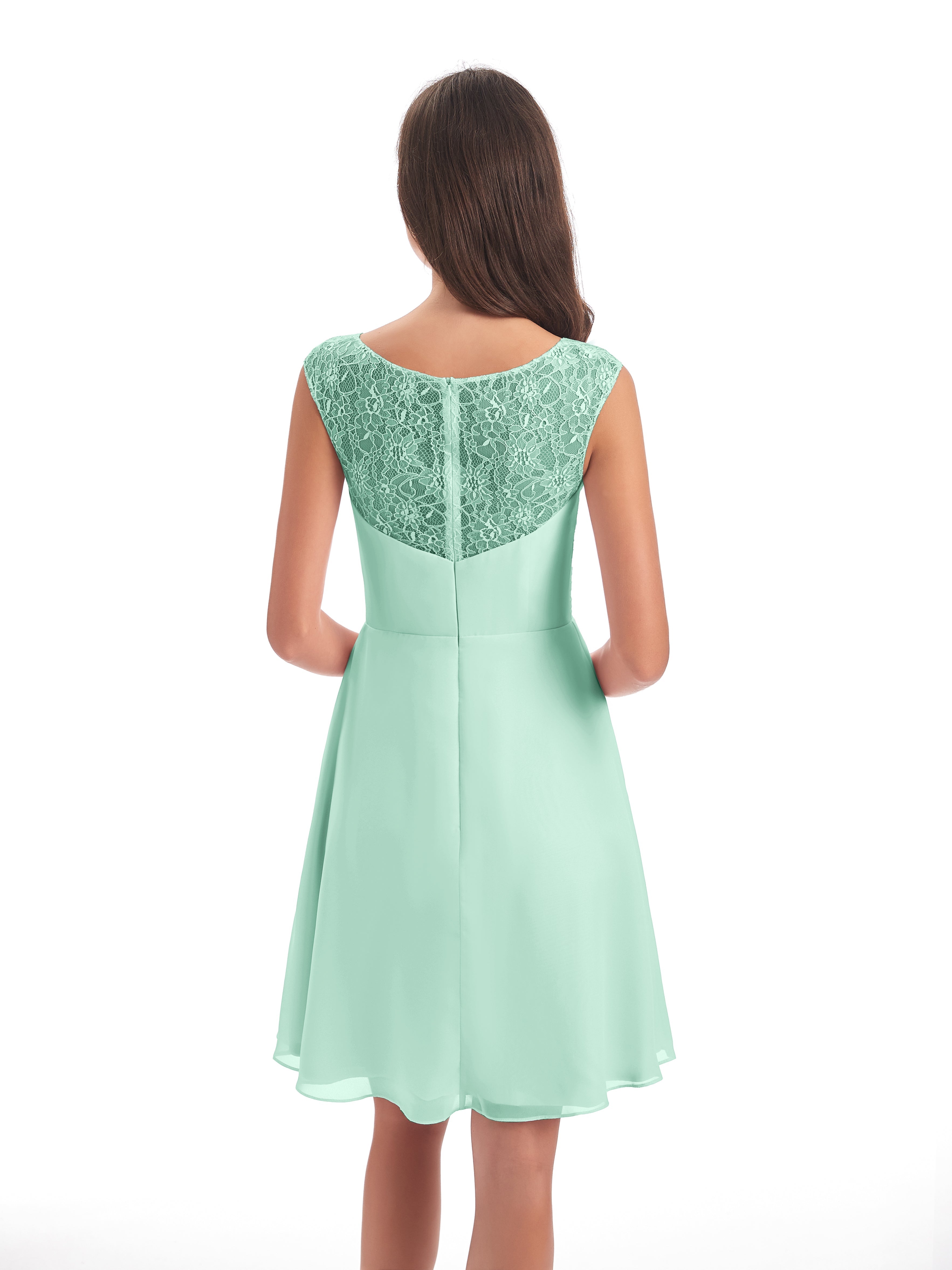 Robe Vert Menthe Demoiselle D Honneur Courte Dentelle/Mousseline Robes Demoiselle D'Honneur Avec Plissé