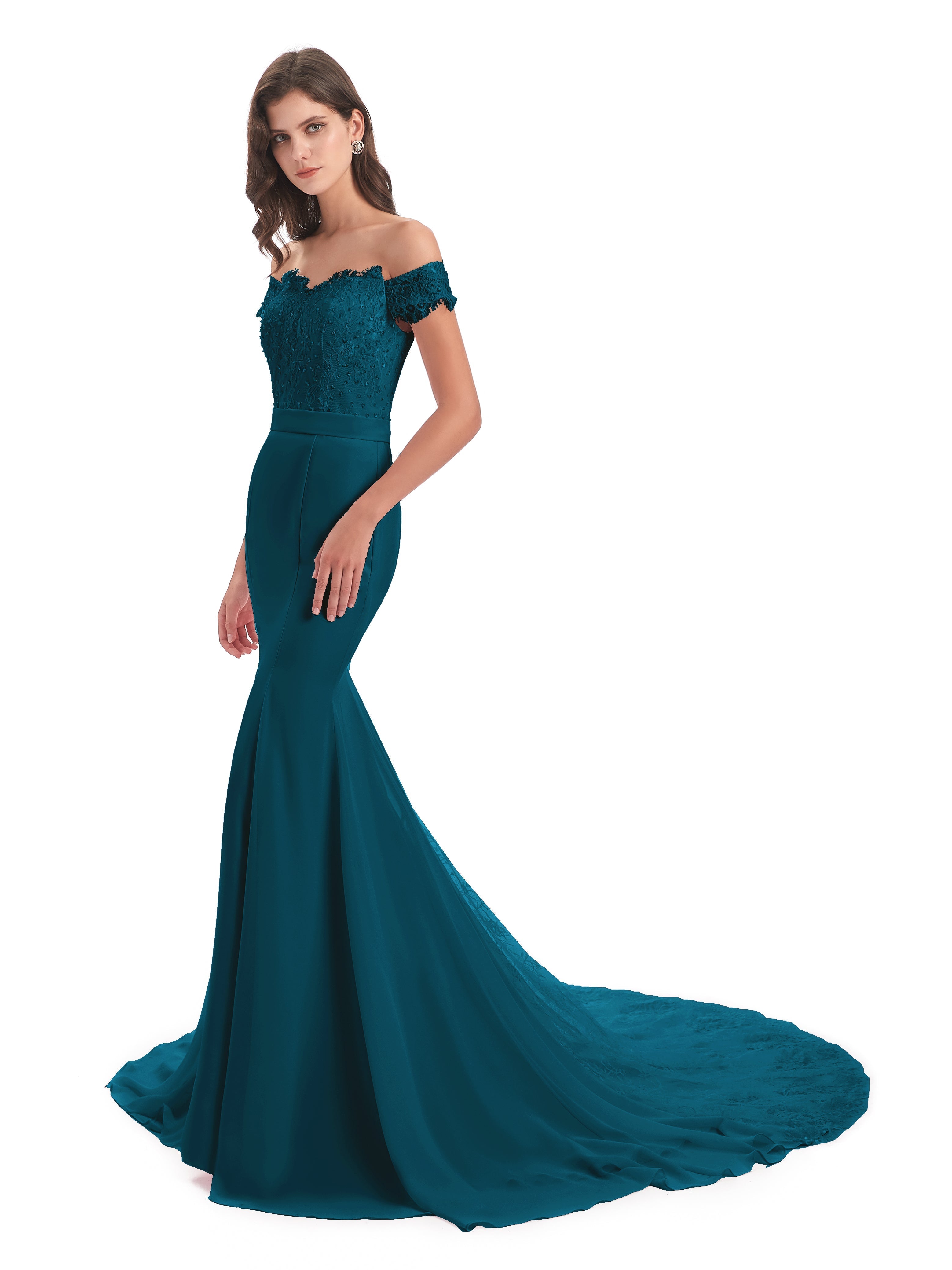 Robe De Demoiselle D'Honneur Bleu Encre Carlee Sirène Traîne Tribunal Hors-La-Épaule Robes Demoiselle D'Honneur
